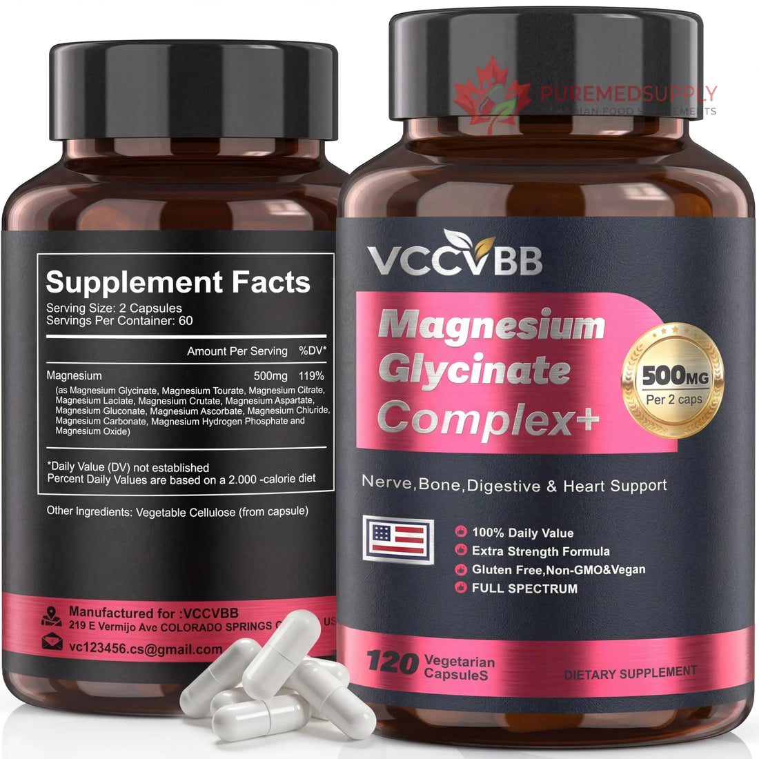 Magnesium Complex, Magnesium Glycinate, Elemental Magnesium Supplement with Taurate, Citrate, Orotate & Aspartate, Supports Muscle Relaxation, Heart Health, Sleep & Energy | Vegan (500mg) VCCVBB buy supplements canada