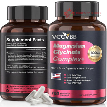 Magnesium Complex, Magnesium Glycinate, Elemental Magnesium Supplement with Taurate, Citrate, Orotate & Aspartate, Supports Muscle Relaxation, Heart Health, Sleep & Energy | Vegan (500mg) VCCVBB buy supplements canada