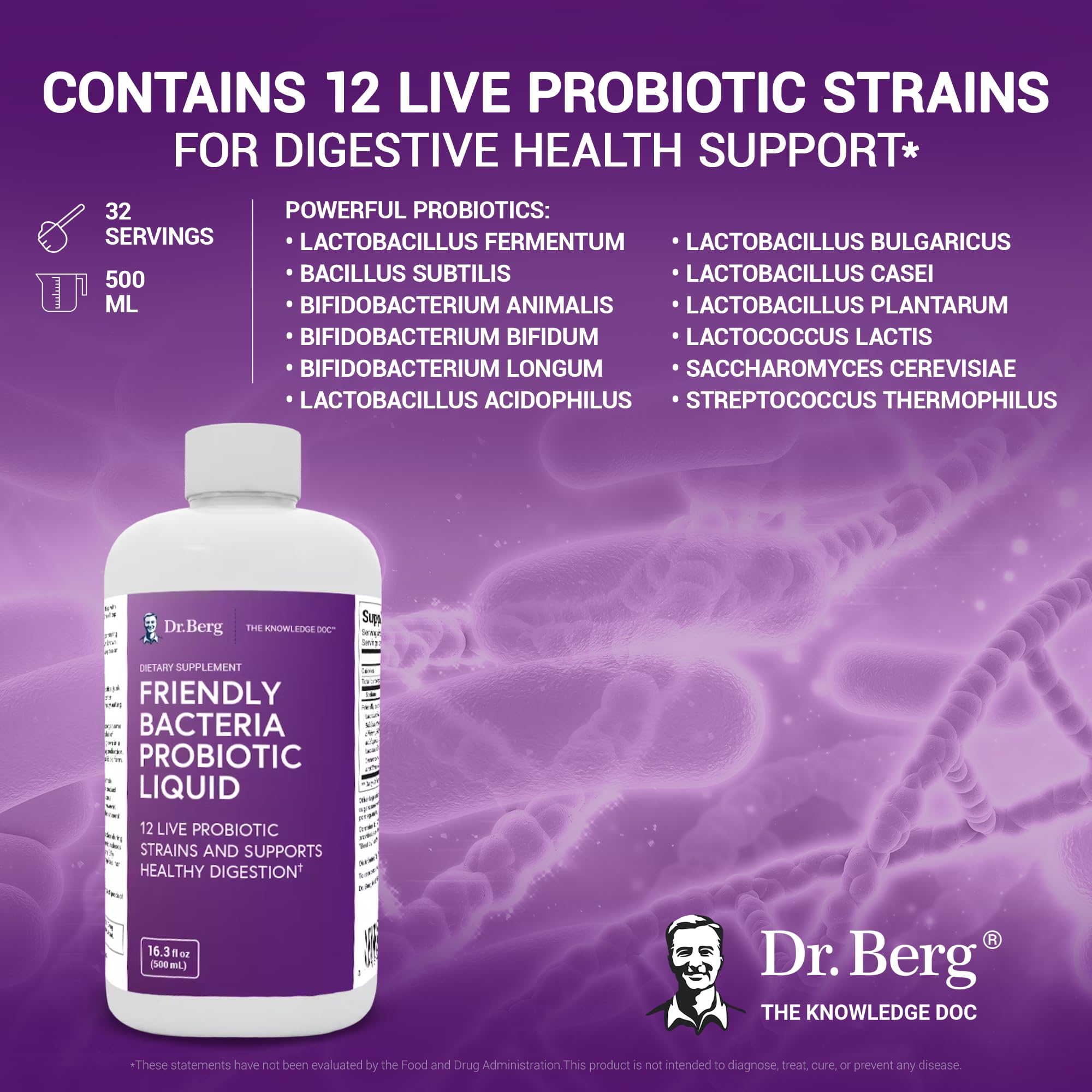 Dr. Berg's Friendly Probiotic Liquid Supplement Drink Mix w/ 12 Live Probiotics Strains Dr. Berg Nutritionals buy supplements canada