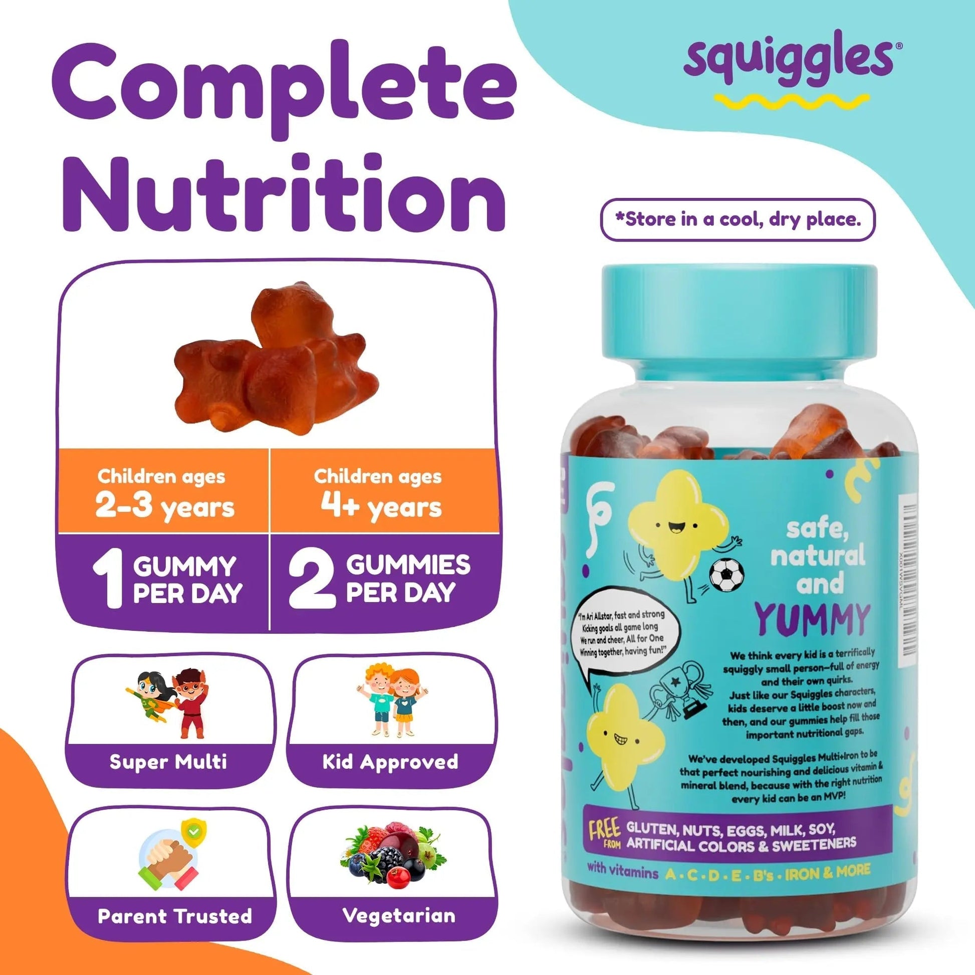 Squiggles Kids Multivitamin + Iron Gummies - Low Sugar Gummy Vitamins with Iron Supplements for Kids Squiggles buy supplements canada