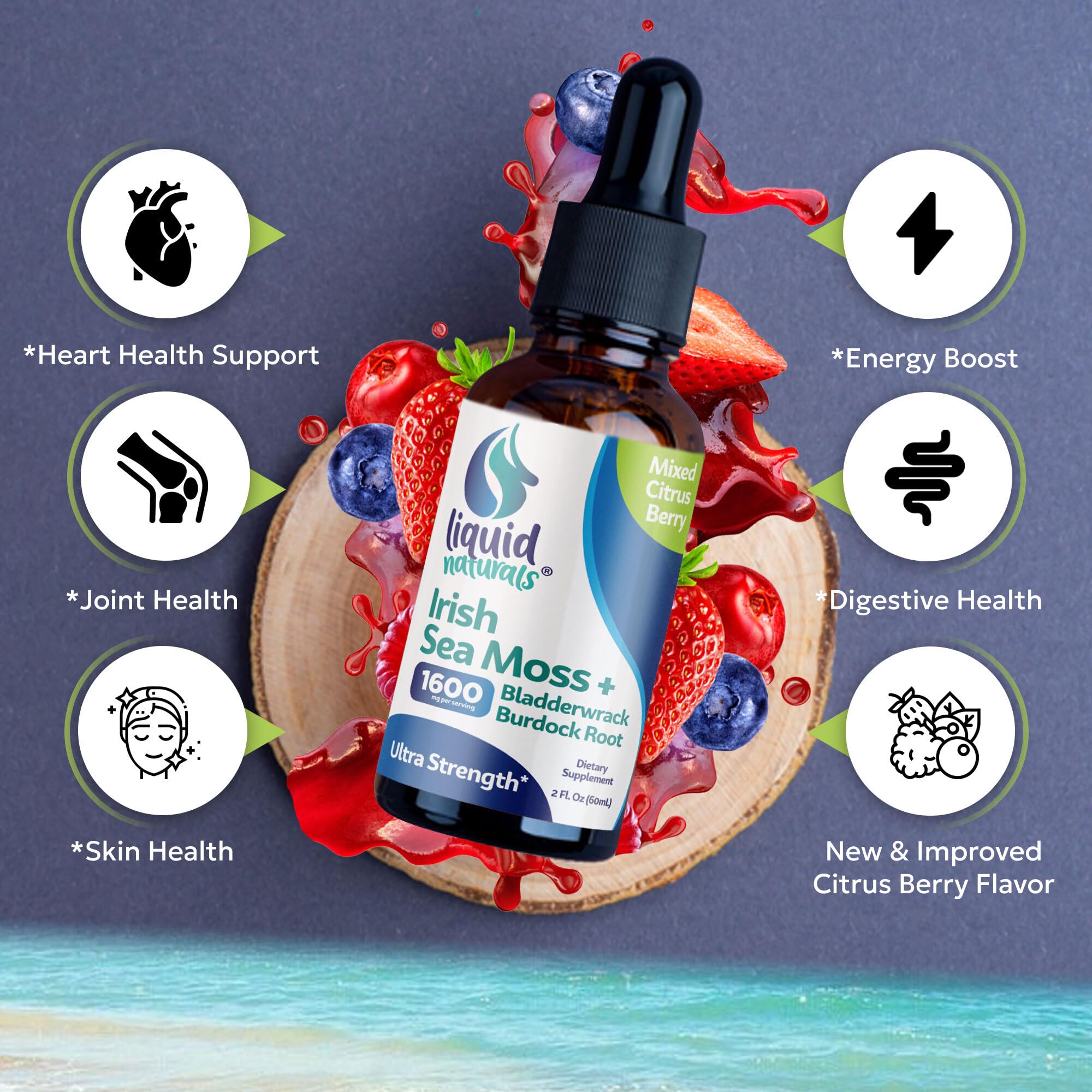 Liquid Naturals Irish Sea Moss Drops - Citrus Berry Flavor - 92+ Essential Minerals & Vitamins - Energy, Skin, Gut, Recovery - Bladderwrack and Burdock Root - 2 fl. oz Liquid Naturals buy supplements canada