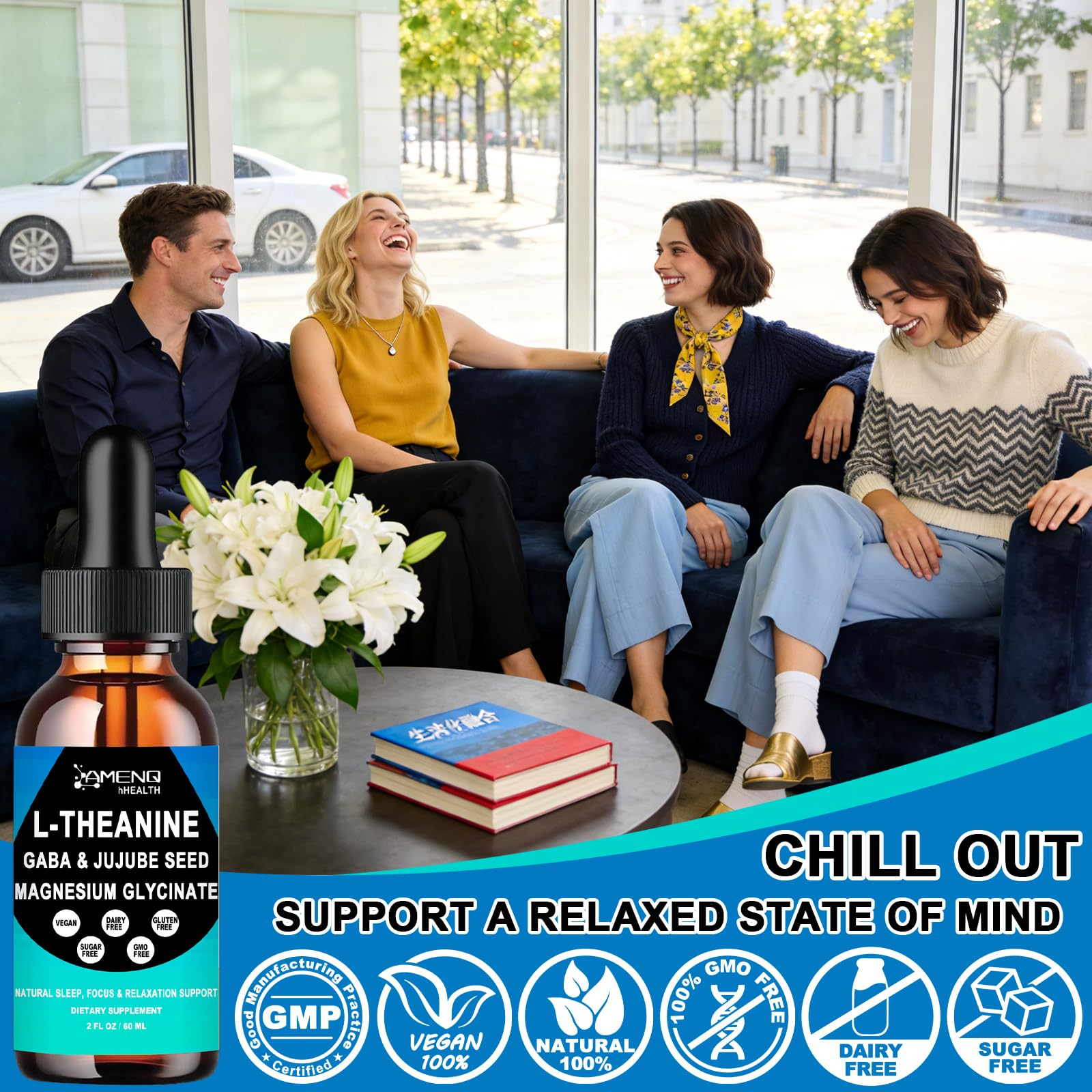 L Theanine Liquid Drops - Double Strength L-Theanine 200mg for Adults & Kids, Fast Absorption Gaba L-Theanine Supplements w. Magnesium & Jujube Seed for Nerve & Sleep, Relaxation & Mood Support丨Vegan AMENQ hHEALTH buy supplements canada
