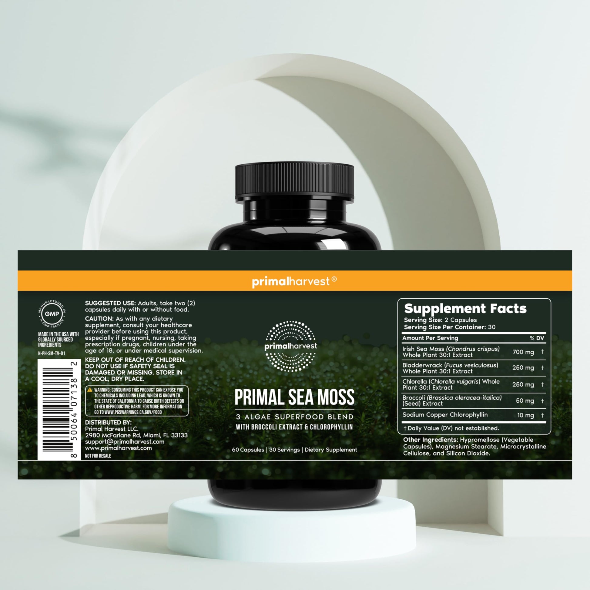 Primal Harvest Sea Moss Capsules with Bladderwack and Irish Sea Moss, Chlorella, Broccoli Seed Extract Plant-Based Supplements for Adults Primal Harvest buy supplements canada