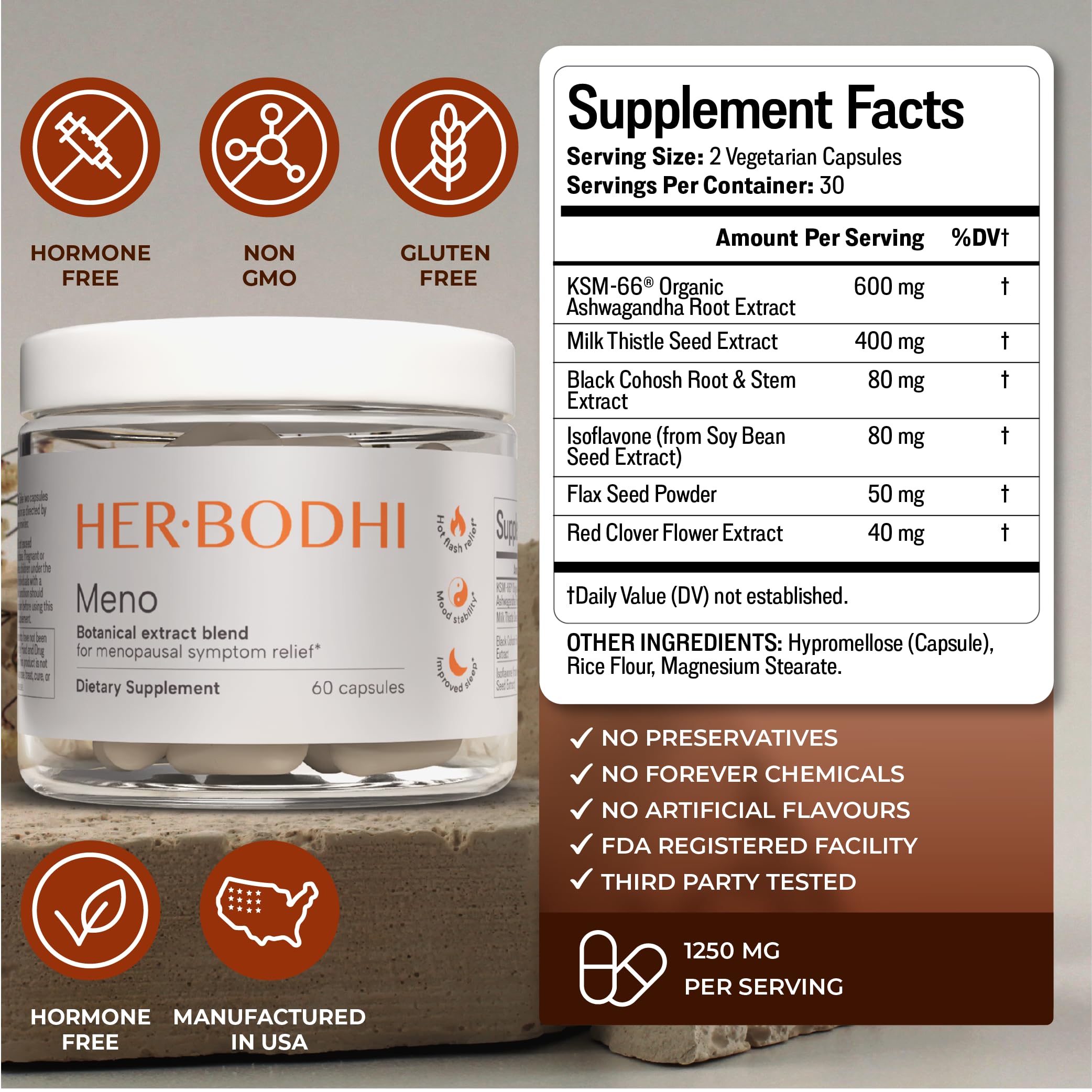 Her Bodhi Meno- Menopause Hormonal Balance for Women, Estrogen Soy Isoflavones Menopause Supplement for Women | with Ashwagandha & Black Cohosh | Hot Flashes Menopause Relief (60 Capsules) Her Bodhi buy supplements canada