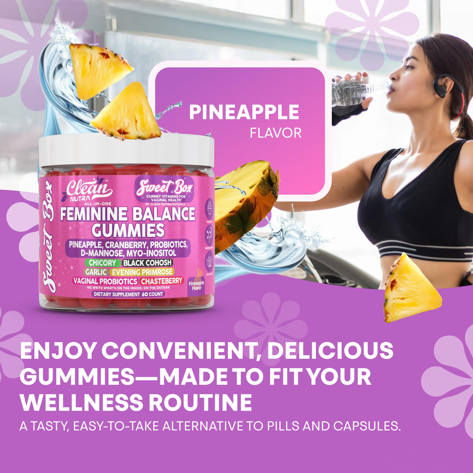 Clean Nutra Feminine Balance Gummies for Women Pineapple VaginalProbiotics pH Balance Cranberry D Mannose Supplement Inositol Black Cohosh Evening Primrose Garlic Vitex GLA Prebiotics Folate 60ct Clean Nutraceuticals buy supplements canada