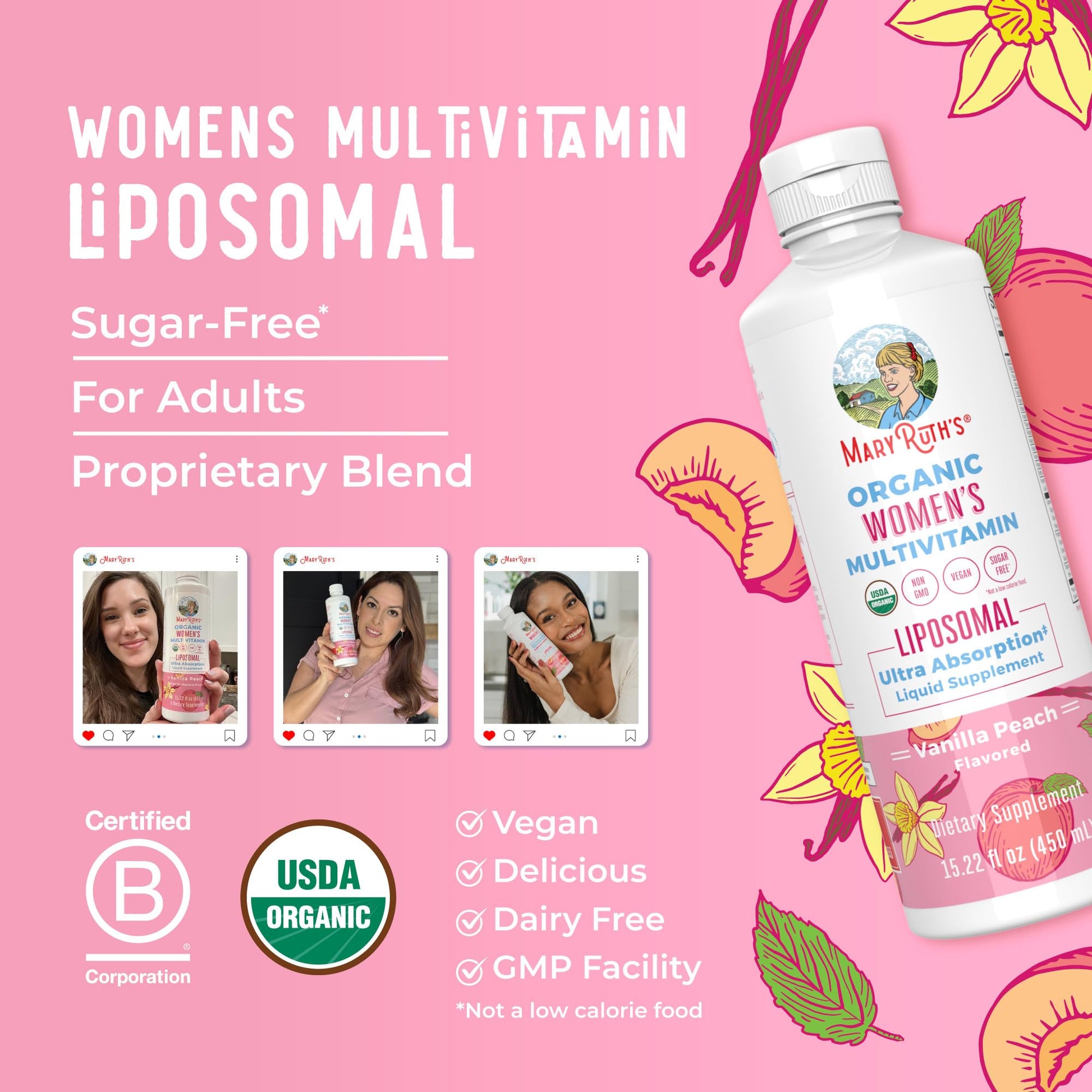 MaryRuth Organics USDA Organic Multivitamin for Women, Sugar Free Womens Multivitamin, Liquid Vitamins for Women, Immune Support Supplement, Ashwagandha, Methylfolate, Vegan, Non-GMO, 15.22 Fl Oz MARYRUTH'S buy supplements canada
