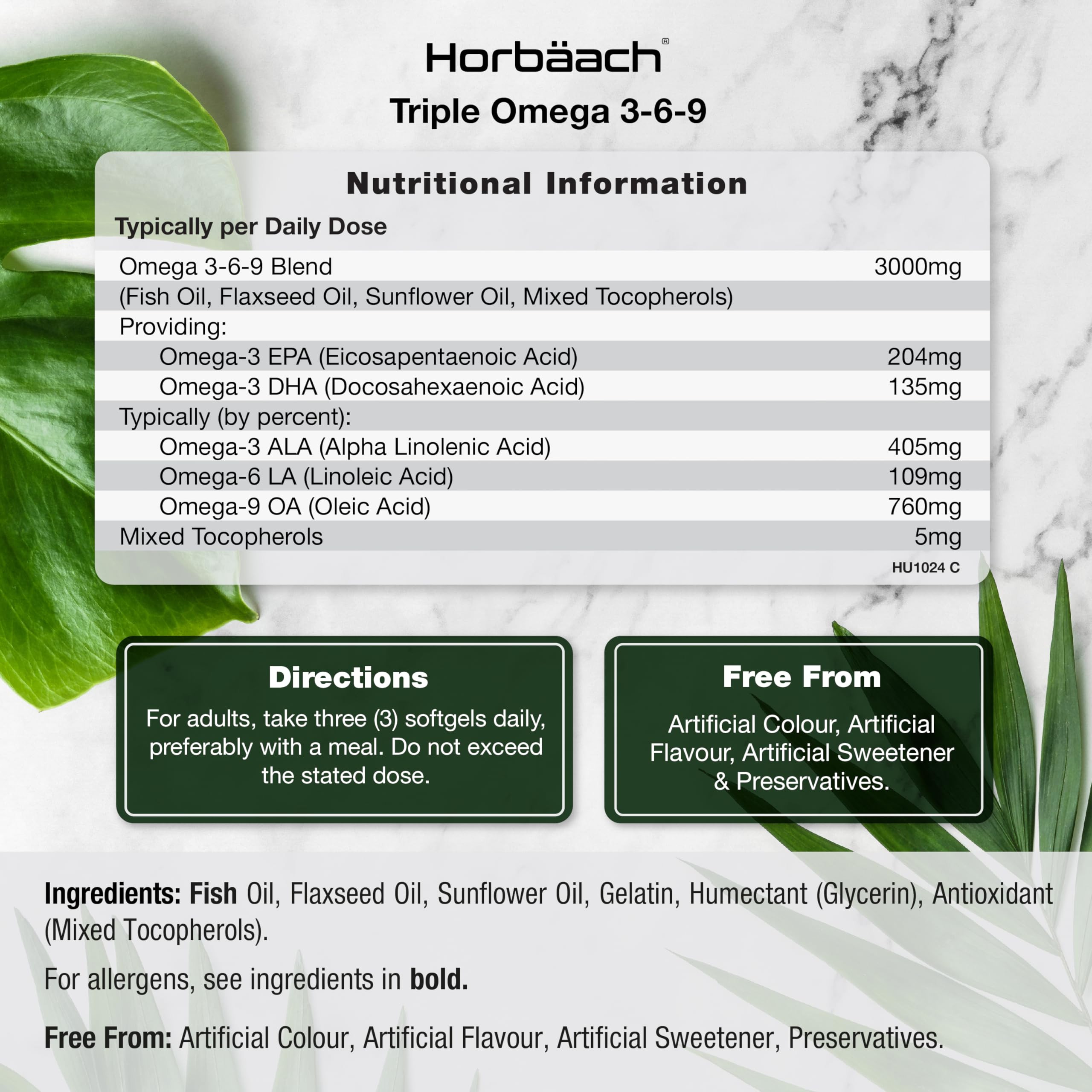 Omega 3 6 9 Capsules High Strength | 3000mg | 120 Softgels | Triple Omega 369 Horbäach buy supplements canada