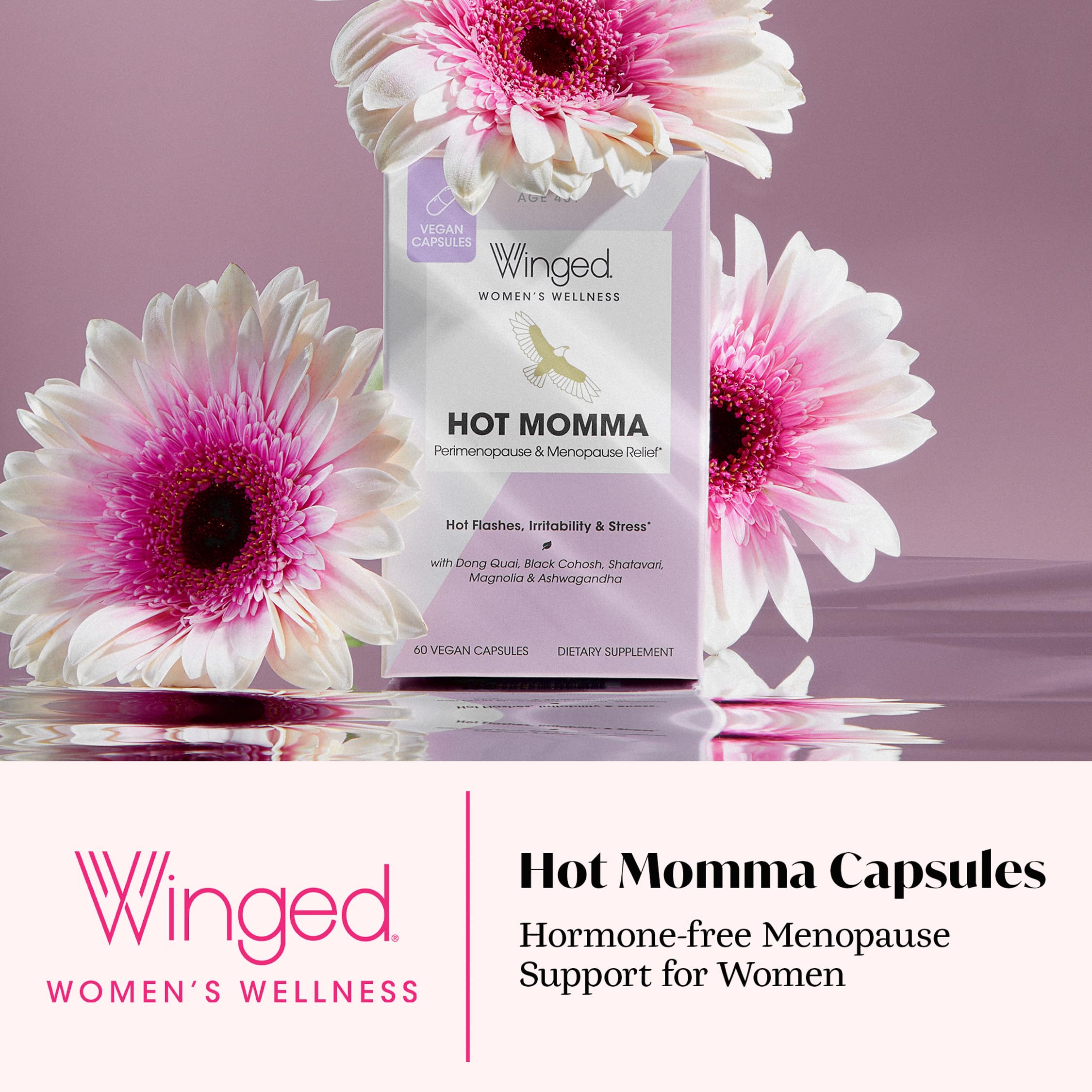 Winged Wellness Hot Momma Menopause Supplements for Women - Hormone-Free Menopause Relief Support for Hot Flashes & Night Sweats with Chaste Tree Berry, Multivitamins & Shatavari - 60 Vegan Capsules Winged Wellness buy supplements canada