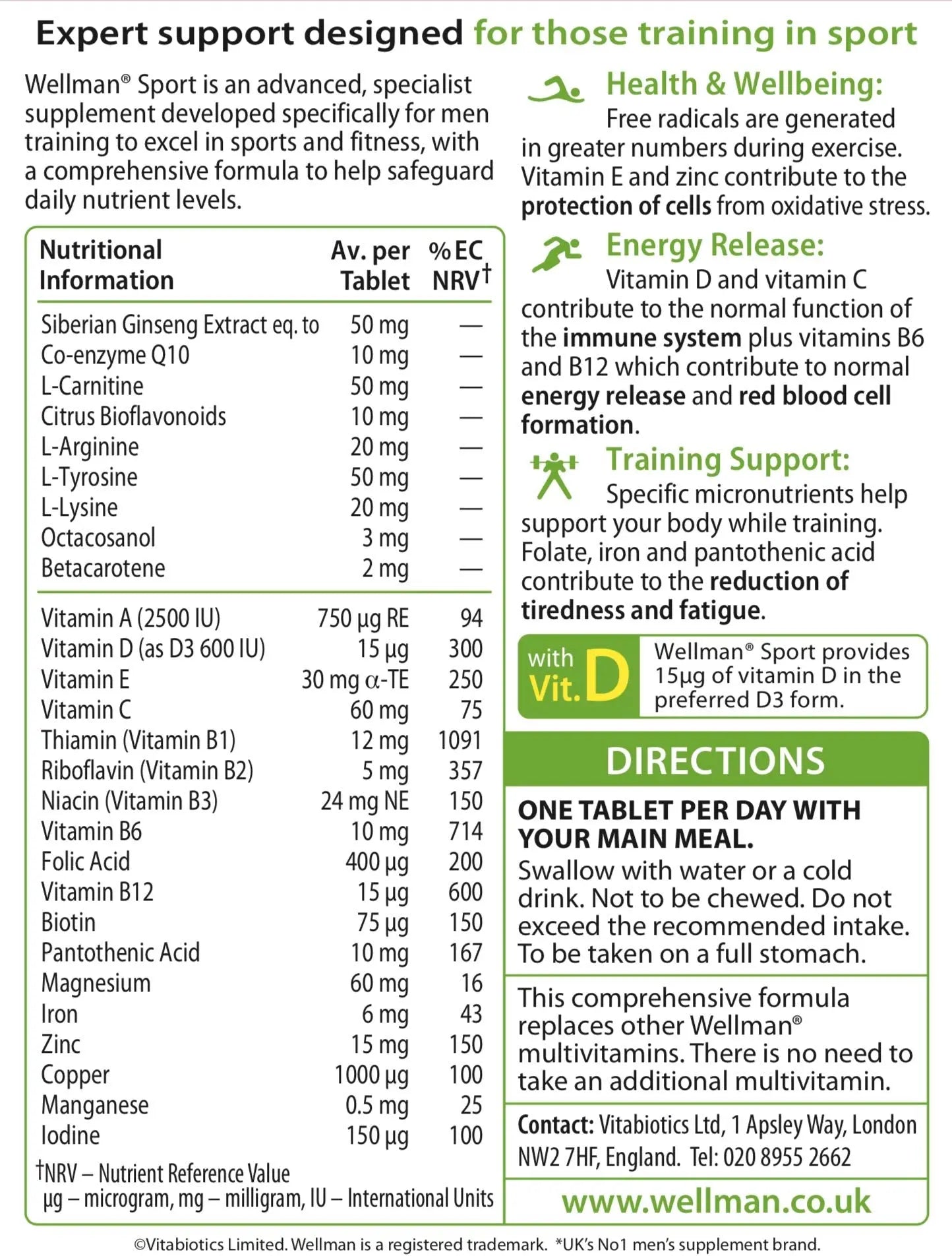 Vitabiotics Wellman Sport Tablets, 30 Tablets Wellman Vitabiotics buy supplements canada