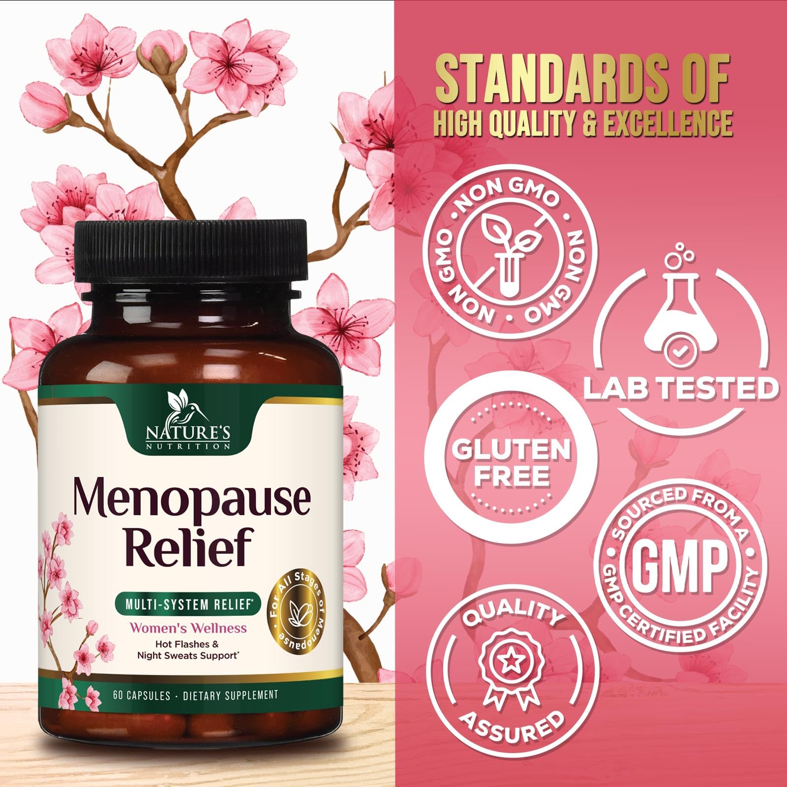 Menopause Supplement for Women - Natural Menopause Relief Support for Mild Hot Flashes & Night Sweats - Best Probiotics for Women, Dong Quai, Black Cohosh, Ashwagandha - Bottled in USA - 60 Capsules Nature's Nutrition buy supplements canada