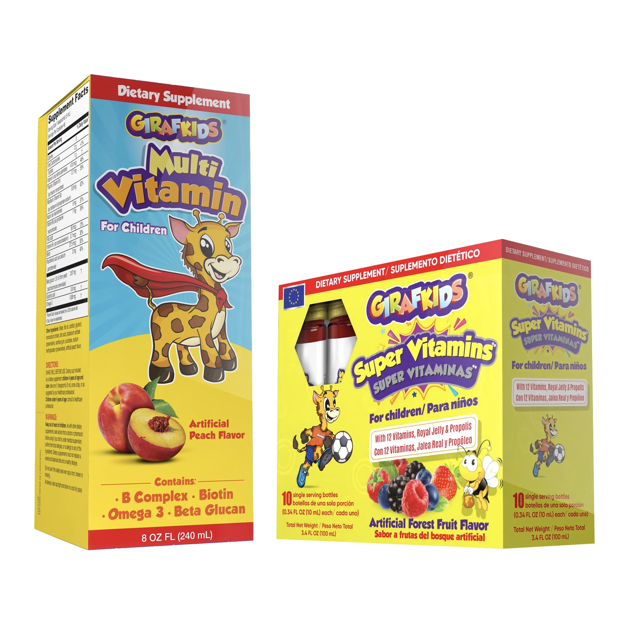GirafKids Multivitamin Syrup + Super Vitamins Liquid Bundle for Kids Ages 4+ | Omega-3, Beta Glucan, Royal Jelly & Propolis | PHARMADEL buy supplements canada