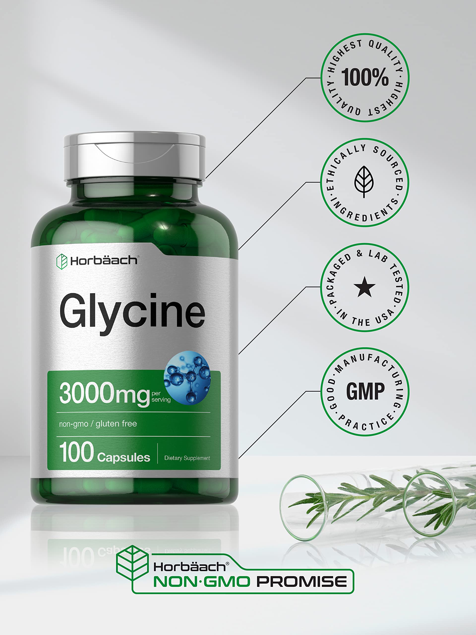 Glycine 3000 mg 100 Capsules | Non-GMO, Gluten Free Glycine Supplement | by Horbaach Horbäach buy supplements canada