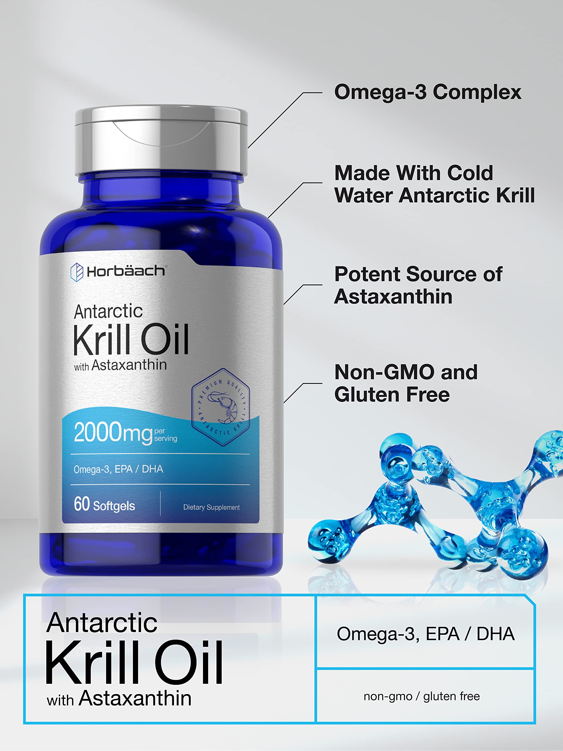 Horbäach Antarctic Krill Oil 2000mg | 60 Softgel Capsules | Omega-3, EPA, DHA Supplemen Horbäach buy supplements canada