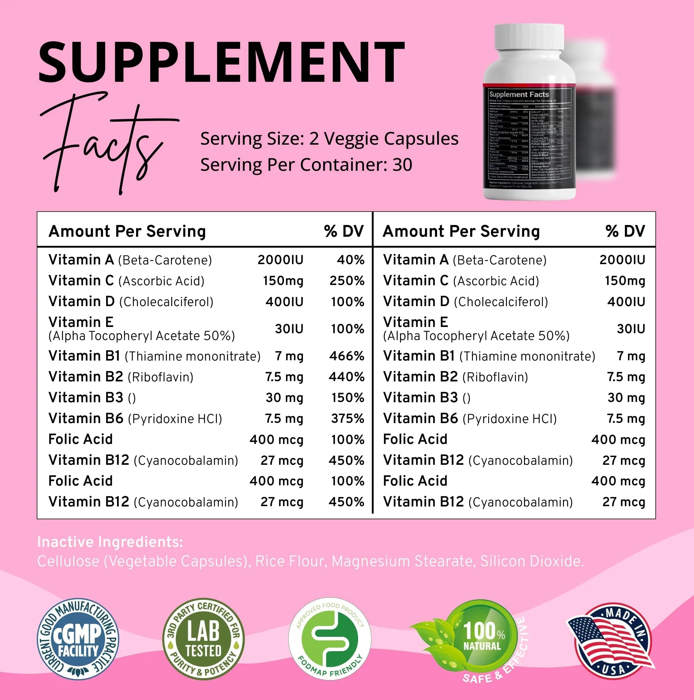 Stellar Labs Low FODMAP Vegan Women's Ultra Multi-Vitamin | Easy to Digest Daily Multivitamin Without Iron | Low Energy Supplement, Female Support | Stellar Labs buy supplements canada