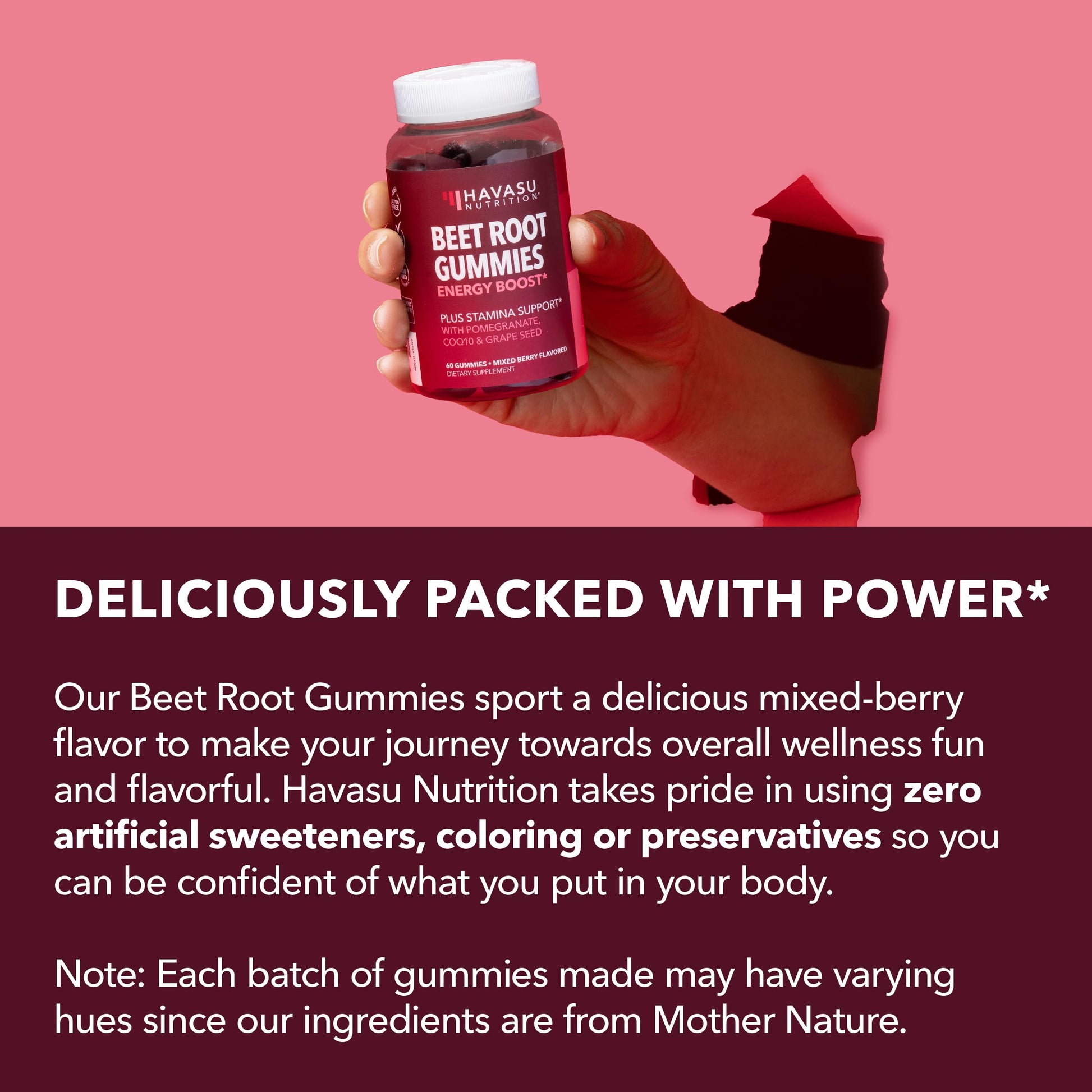 Beet Root Gummies with COQ10 & Pomegranate - Nitric Oxide Supplement for Men and Women - Beetroot for Endurance, Performance, Recovery - Vegan, Non-GMO, Gluten Free - HAVASU NUTRITION buy supplements canada