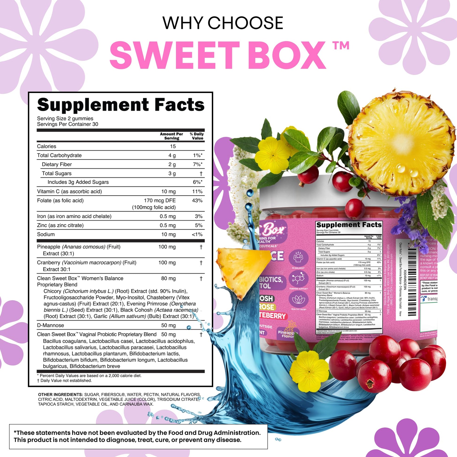 Clean Nutra Feminine Balance Gummies for Women Pineapple VaginalProbiotics pH Balance Cranberry D Mannose Supplement Inositol Black Cohosh Evening Primrose Garlic Vitex GLA Prebiotics Folate 60ct Clean Nutraceuticals buy supplements canada