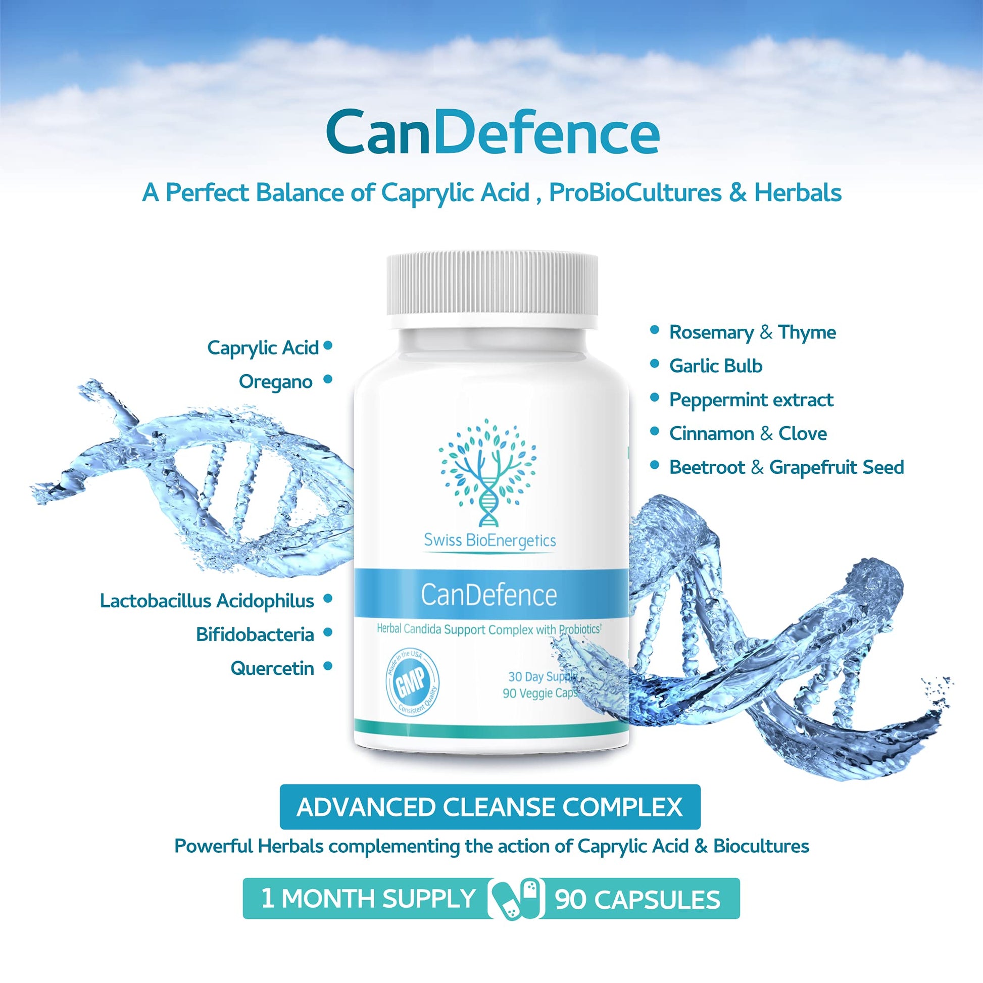 CanDefence - Candida Cleanse Ultimate Extra Strength All-in-ONE Formulation with Caprylic Acid, Probiotics and a synergistic Balance of 11 Different Botanicals - 90 Capsules swiss bioenergetics buy supplements canada