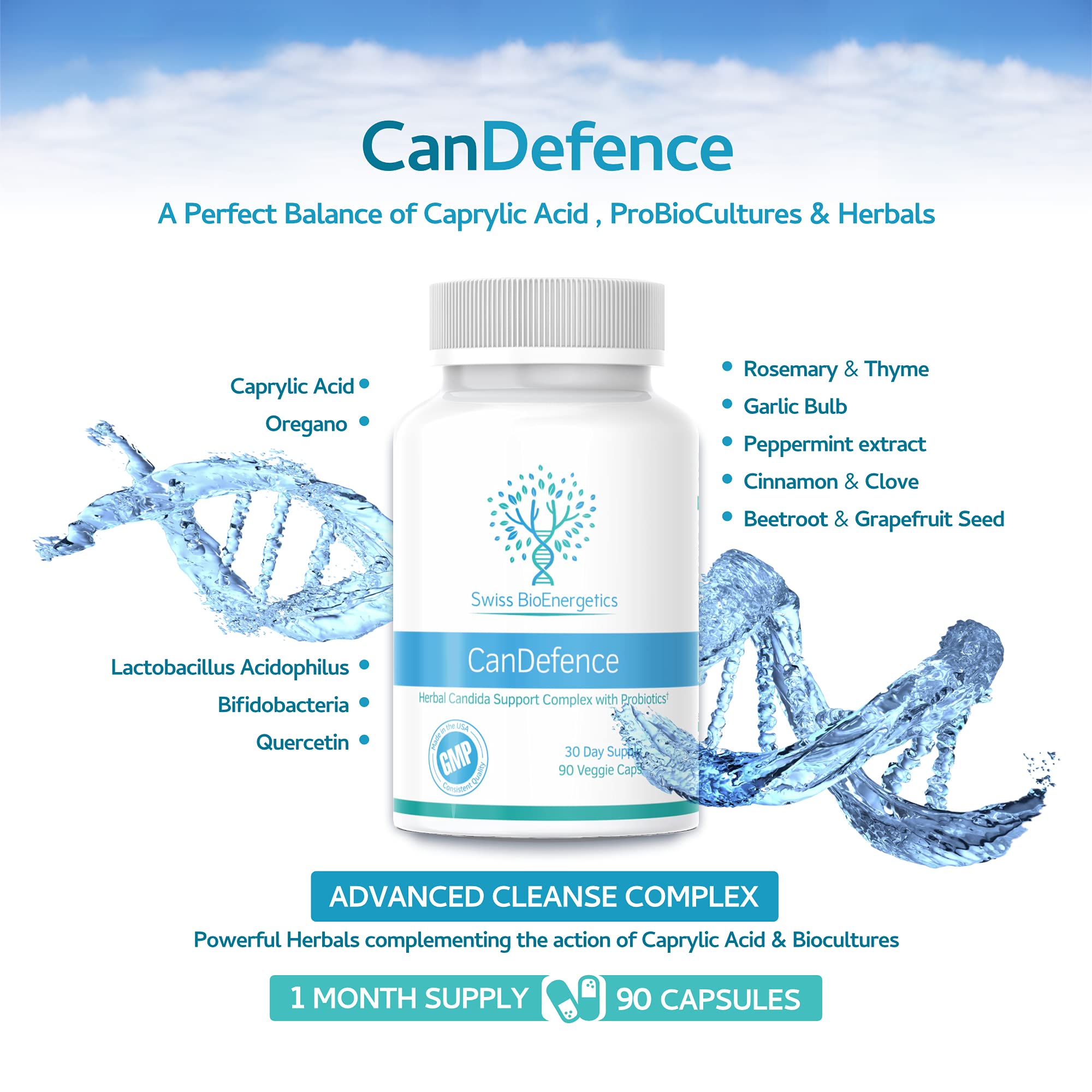 CanDefence - Candida Cleanse Ultimate Extra Strength All-in-ONE Formulation with Caprylic Acid, Probiotics and a synergistic Balance of 11 Different Botanicals - 90 Capsules swiss bioenergetics buy supplements canada