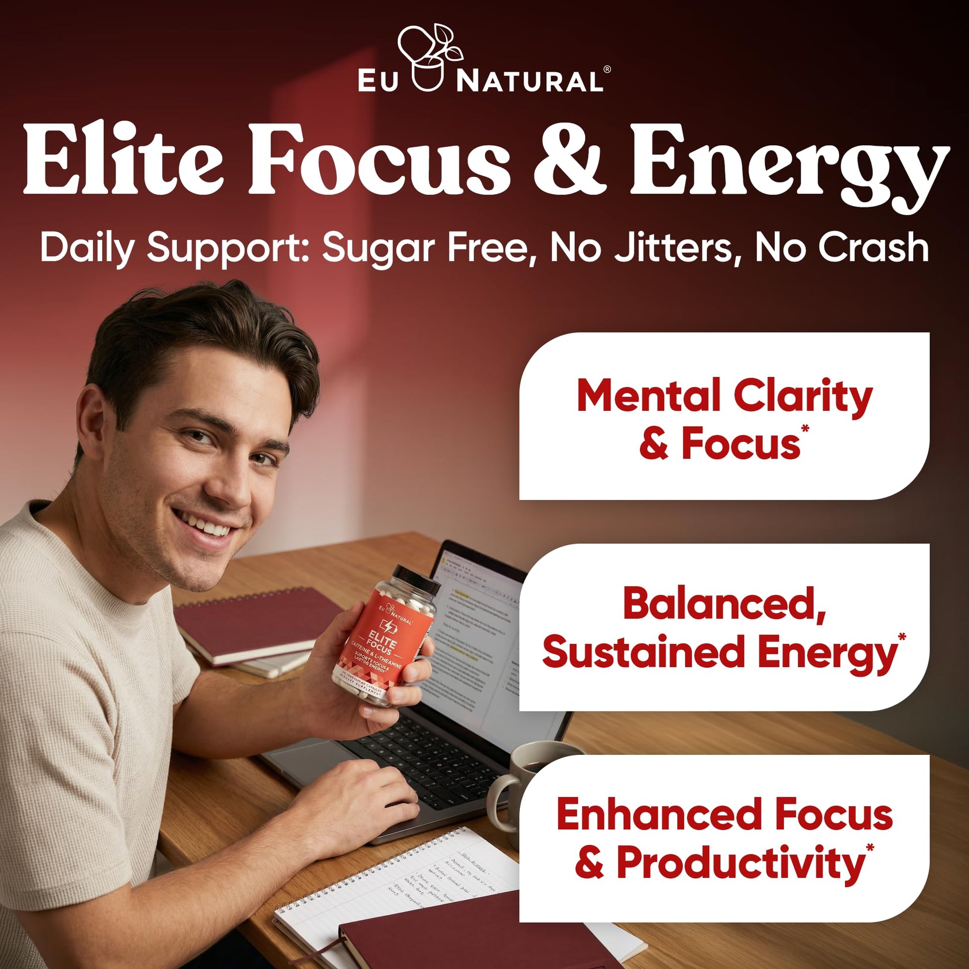 Eu Natural Elite Caffeine Pills with L-Theanine - 100mg Caffeine + 200mg L-Theanine - Jitter-Free Focused Energy & Clean Nootropic Stack - 240 Soft Capsules Eu Natural buy supplements canada