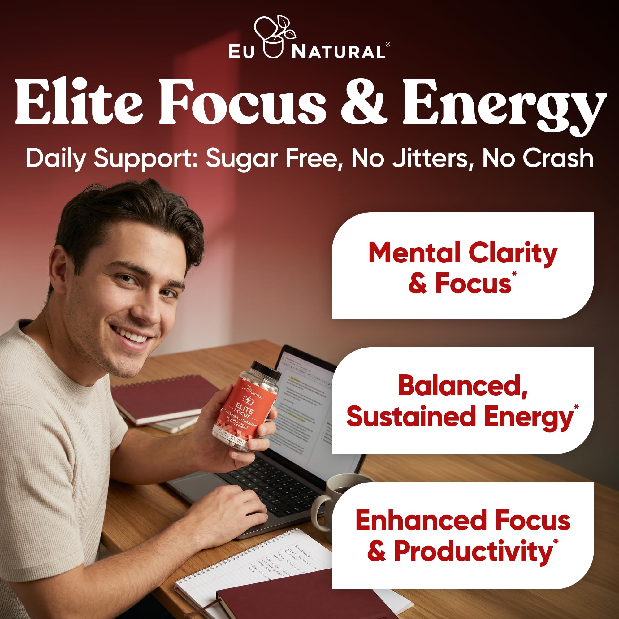 Eu Natural Elite Caffeine Pills with L-Theanine - 100mg Caffeine + 200mg L-Theanine - Jitter-Free Focused Energy & Clean Nootropic Stack - 240 Soft Capsules Eu Natural buy supplements canada