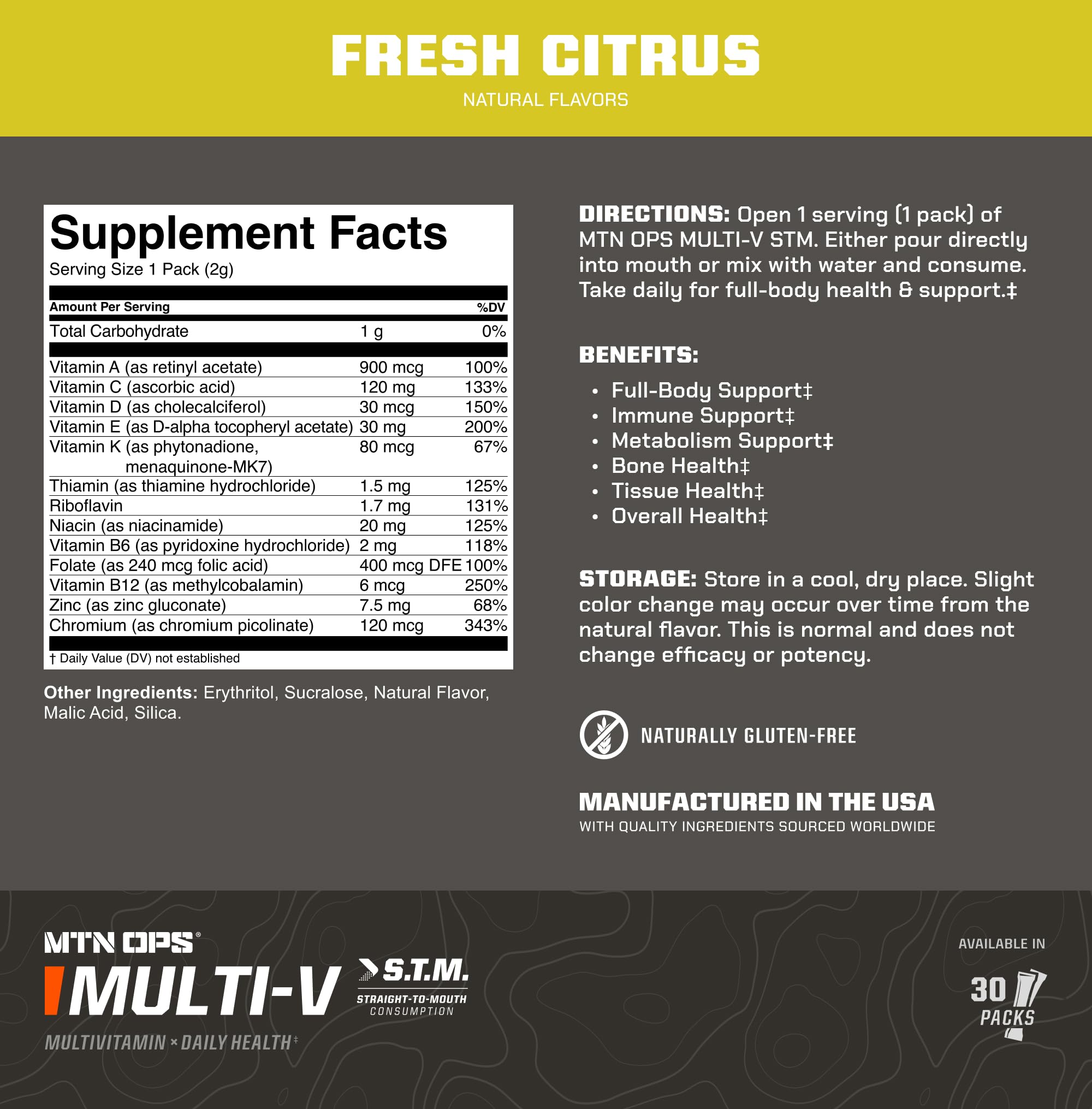 MTN OPS Multi‑V STM On‑the‑Go Daily Multivitamin for Men, Women & Kids – Straight‑to‑Mouth Vitamin C D3 B Zinc Packs – Gluten Free, Natural Flavors, 30 Servings MTN OPS buy supplements canada