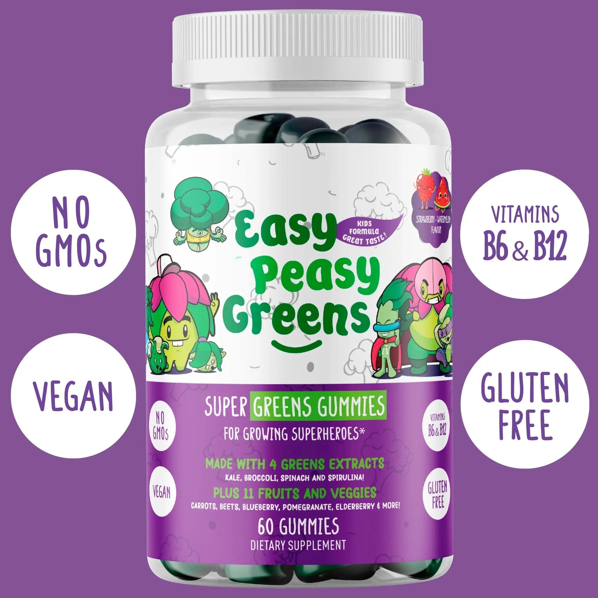EasyPeasyGreens Daily Veggie Gummies for Kids - 60 Greens Gummies - Helps Picky Eaters Get Their Veggies in EASY PEASY GREENS buy supplements canada