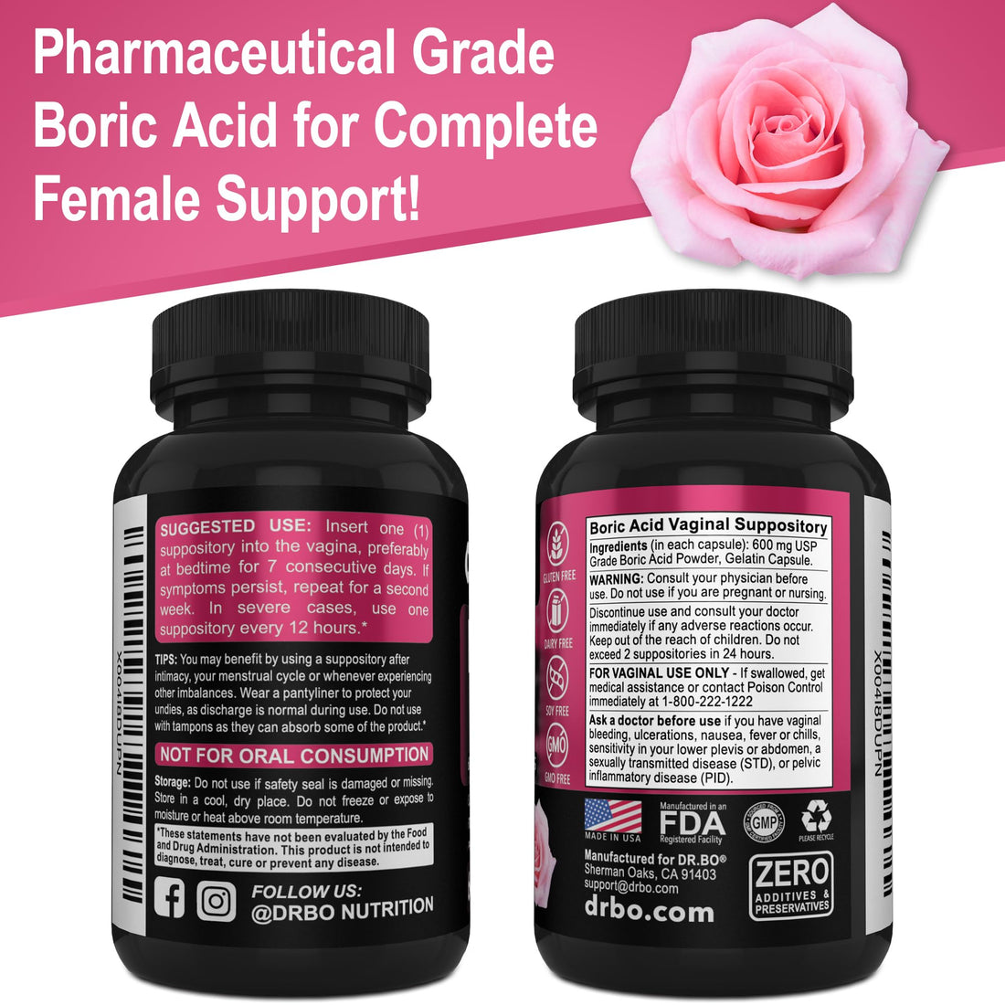 Boric Acid Suppositories for Women - 600mg Vaginal Suppositories Boric Acid for Women - Vagina Suppository Vaginal Odor Smell PH Feminine Vag Womens pH Balance Pills & Vagina Health - 60 Suppositories DR. BO buy supplements canada