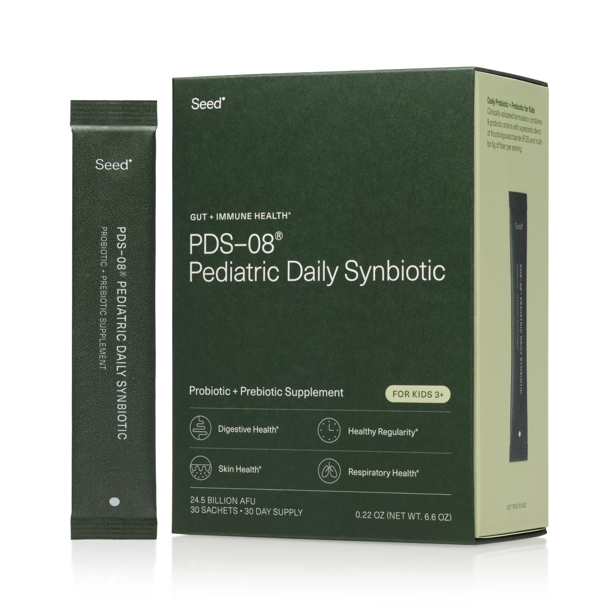 Seed PDS-08 Pediatric Daily Synbiotic - Fiber-Based Prebiotic & Probiotic for Kids - Digestive Health, Regularity, Constipation Relief - Ages 3-17 - Vegan and Shelf-Stable - 30 Sachets (30-Day Supply) Visit the Seed Store buy supplements canada