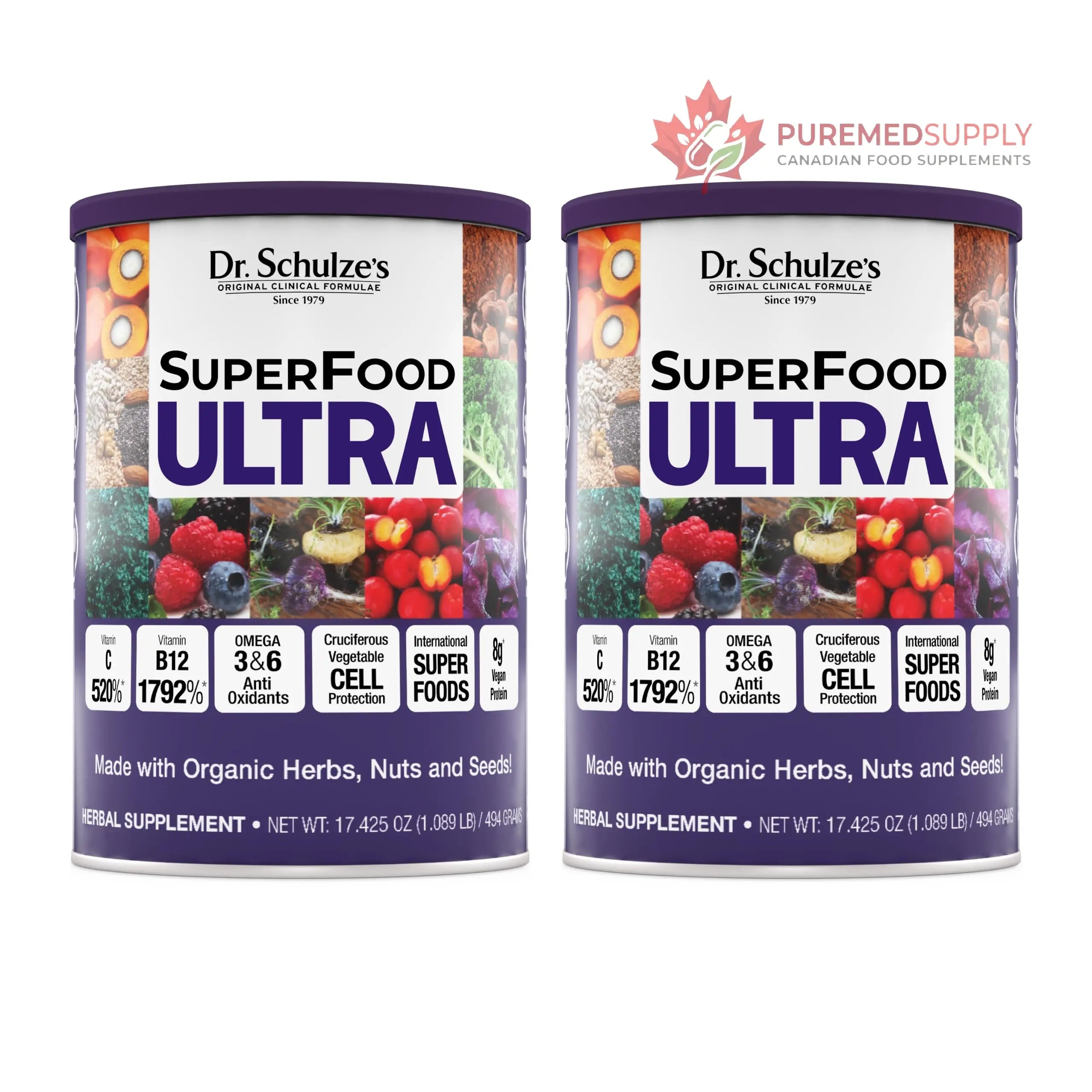 Dr. Schulze's SuperFood Ultra - Plant-Based Superfood Powder for Active Lifestyle Support - Vital Nutrients - Natural Ingredients - Gluten-Free & Dairy-Free - Vegan - 17.4 oz (13 Servings) - 2 Pack Dr. Schulze's buy supplements canada