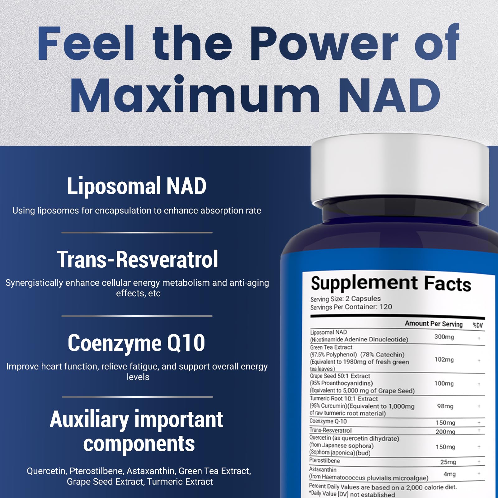 NAD+ Supplement 8,809mg with Liposomal NAD and Resveratrol for Women & Men - 120 Capsules to Support Cellular Health, Boost Stamina & Healthy Aging, Vegan & Gluten-Free Maximum NAD buy supplements canada