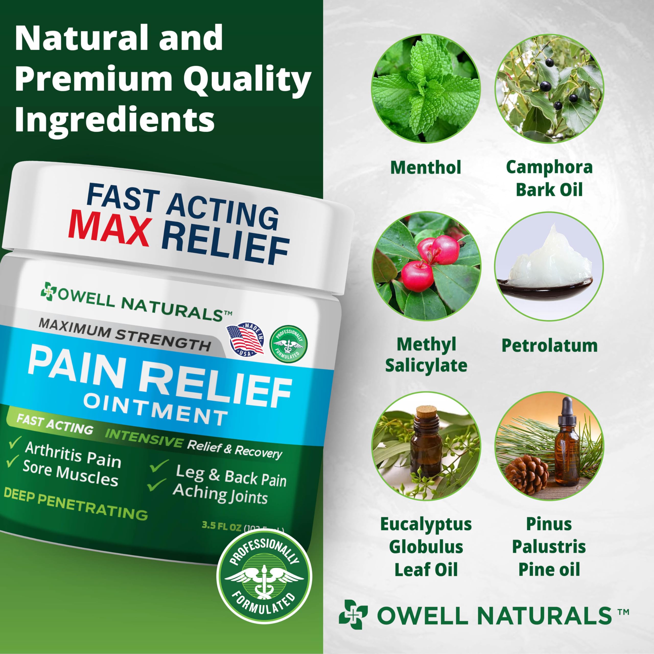 OWELL NATURALS Arthritis Pain Relief Ointment with Arnica & MSM – Deep Penetrating Joint & Muscle Therapy for Knee, Back, Sore Muscles, Legs, 3.5 oz (2 Pack) Owell Naturals buy supplements canada