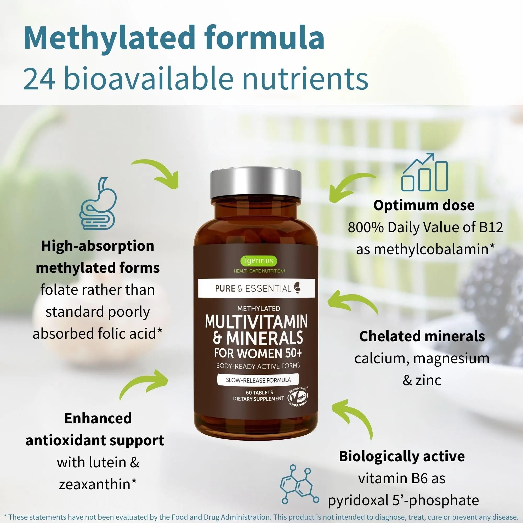 Igennus Methylated Women's 50+ Multivitamin with Calcium & Magnesium, Pure & Clean, All-Day Nutrient Delivery with High-Strength B-Vitamins Igennus Healthcare Nutrition buy supplements canada