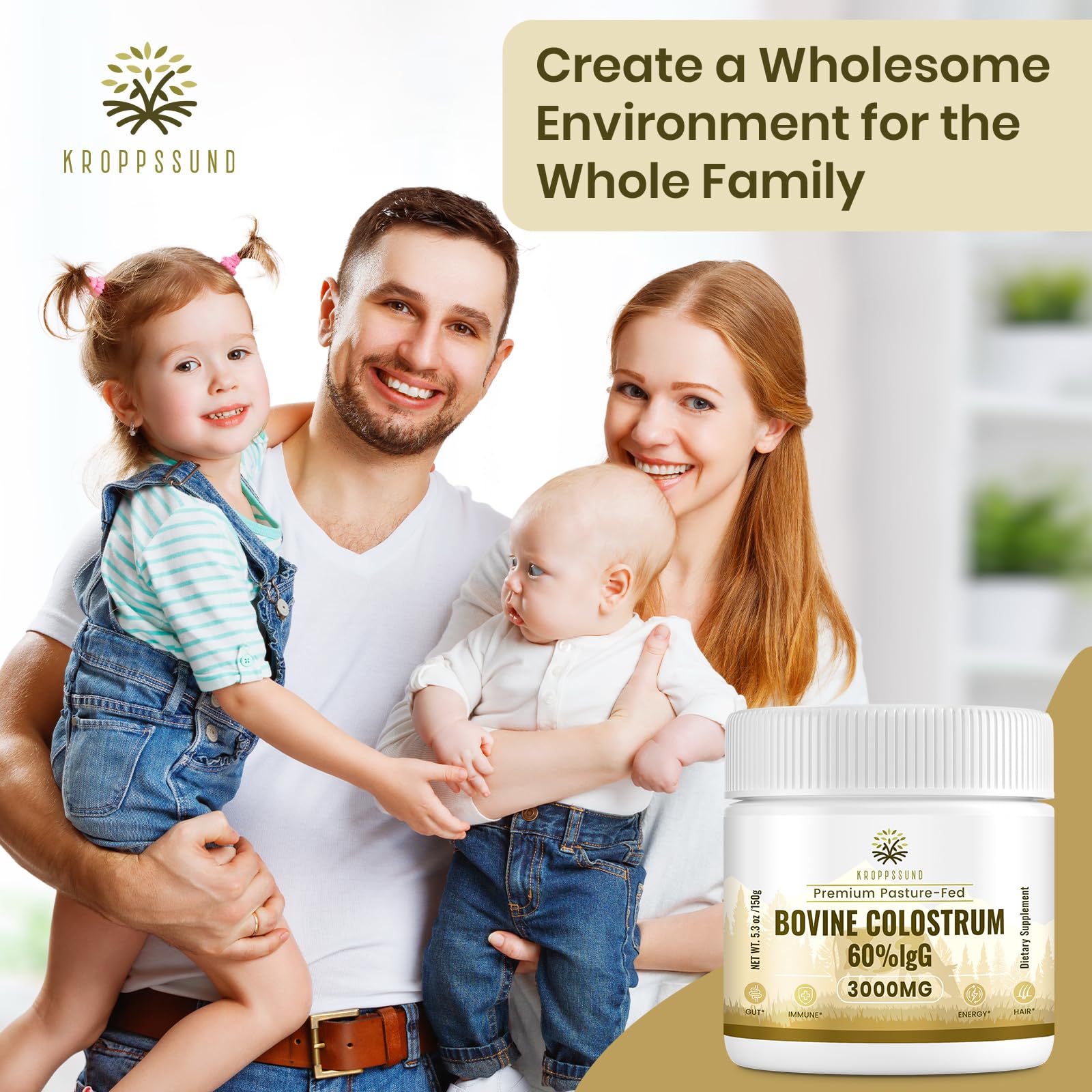Kroppssund Bovine Colostrum Powder Supplement 3000 mg - Extra High 60% IgG Bovine Colostrum - Gut, Bone, Exercise, Immune - 50 Servings (1 Bottle) Kroppssund buy supplements canada