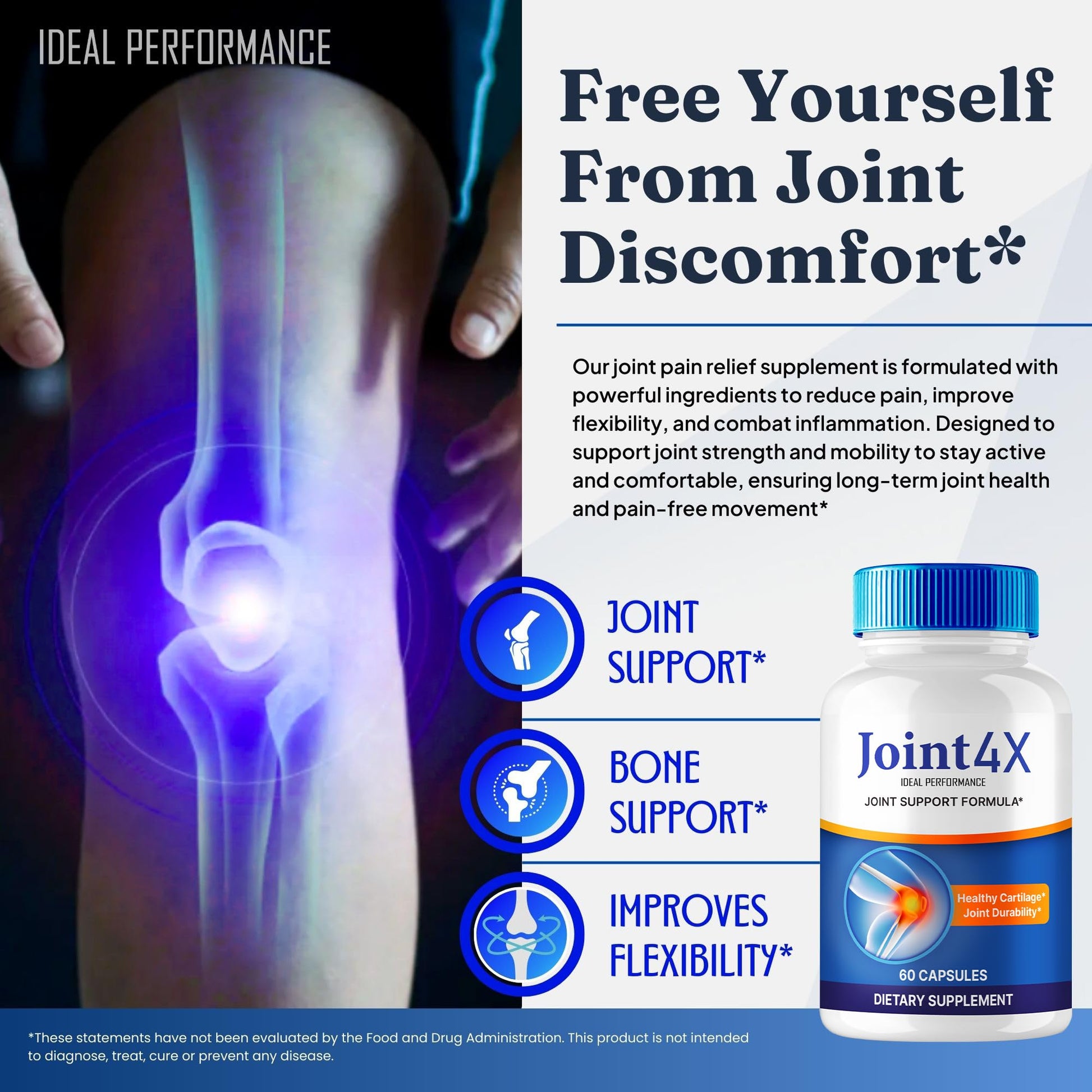IDEAL PERFORMANCE Joint4X Joint Support Capsules, Official Joint-4X Supplement Pills, All-Natural Formula to Fortify Bones and Bolster Flexibility - Maximum Strength, Joint 4X Pills Reviews (3 Pack) IDEAL PERFORMANCE buy supplements canada