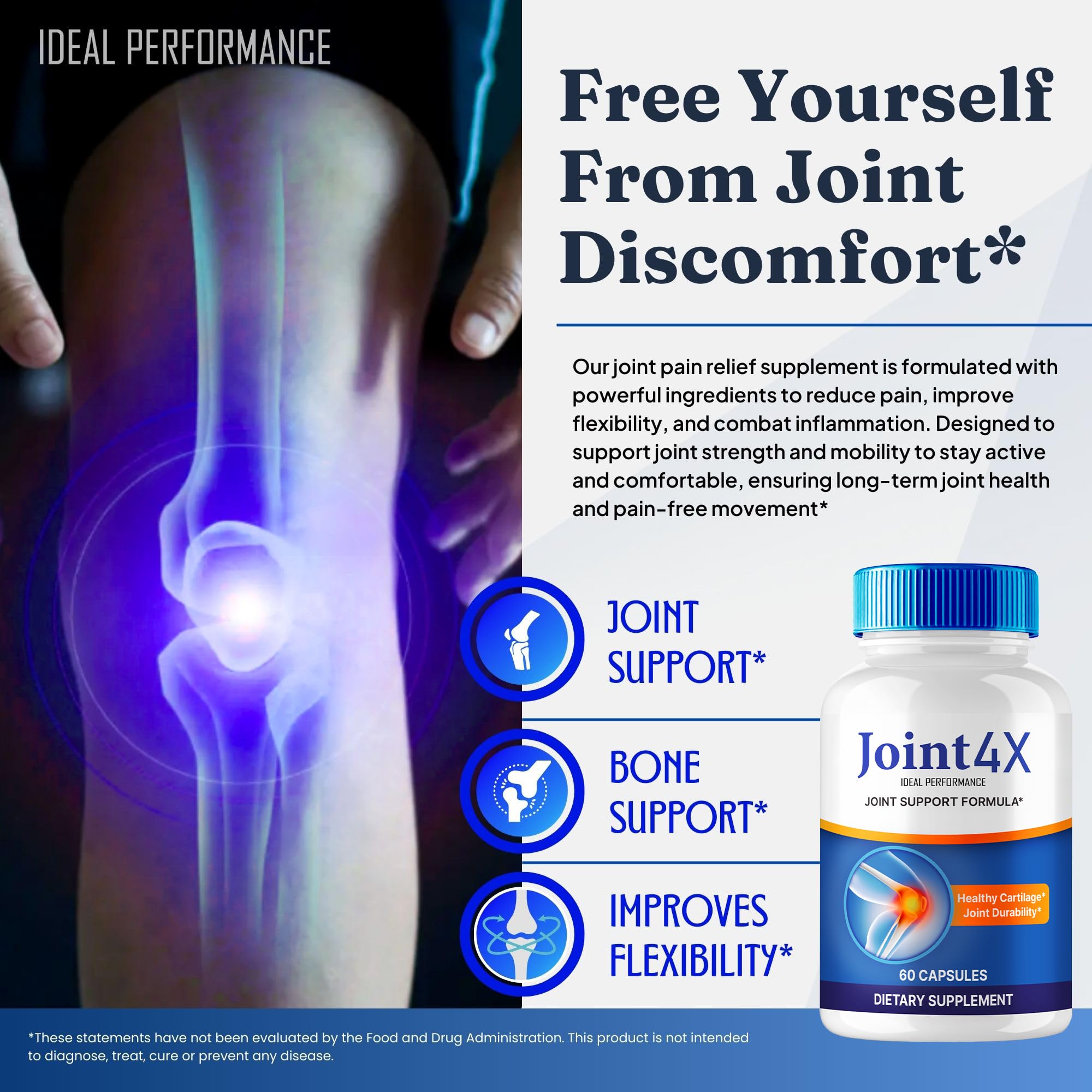 IDEAL PERFORMANCE Joint4X Joint Support Capsules, Official Joint-4X Supplement Pills, All-Natural Formula to Fortify Bones and Bolster Flexibility - Maximum Strength, Joint 4X Pills Reviews (2 Pack) IDEAL PERFORMANCE buy supplements canada