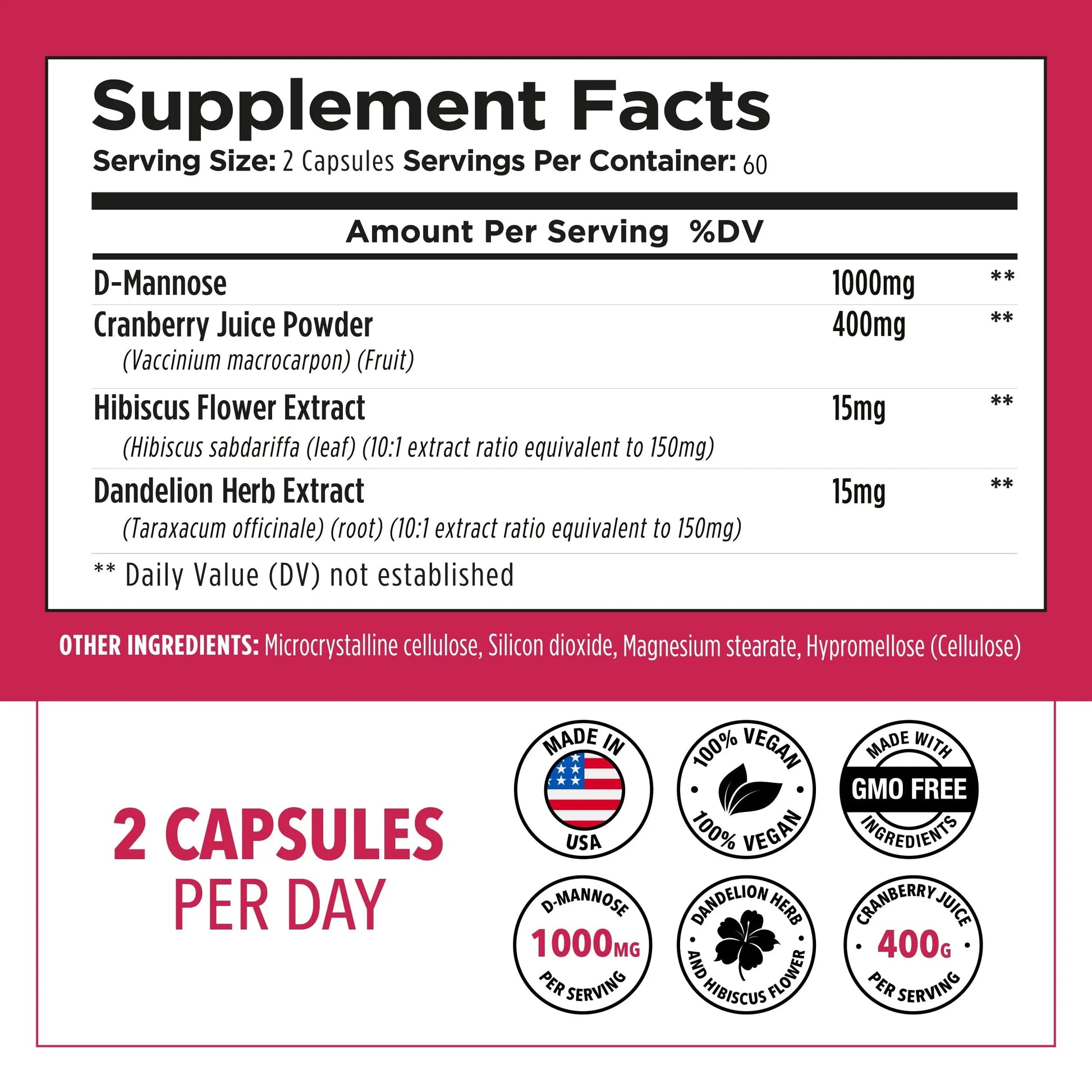 Plantvital D Mannose Capsules with Cranberry - D-mannose 1000mg Capsules - High Potency for Bladder, Kidney and Urinary Tract Support. Cranberry Powder with Hibiscus and Dandelion. 2 Months Supply Plantvital buy supplements canada