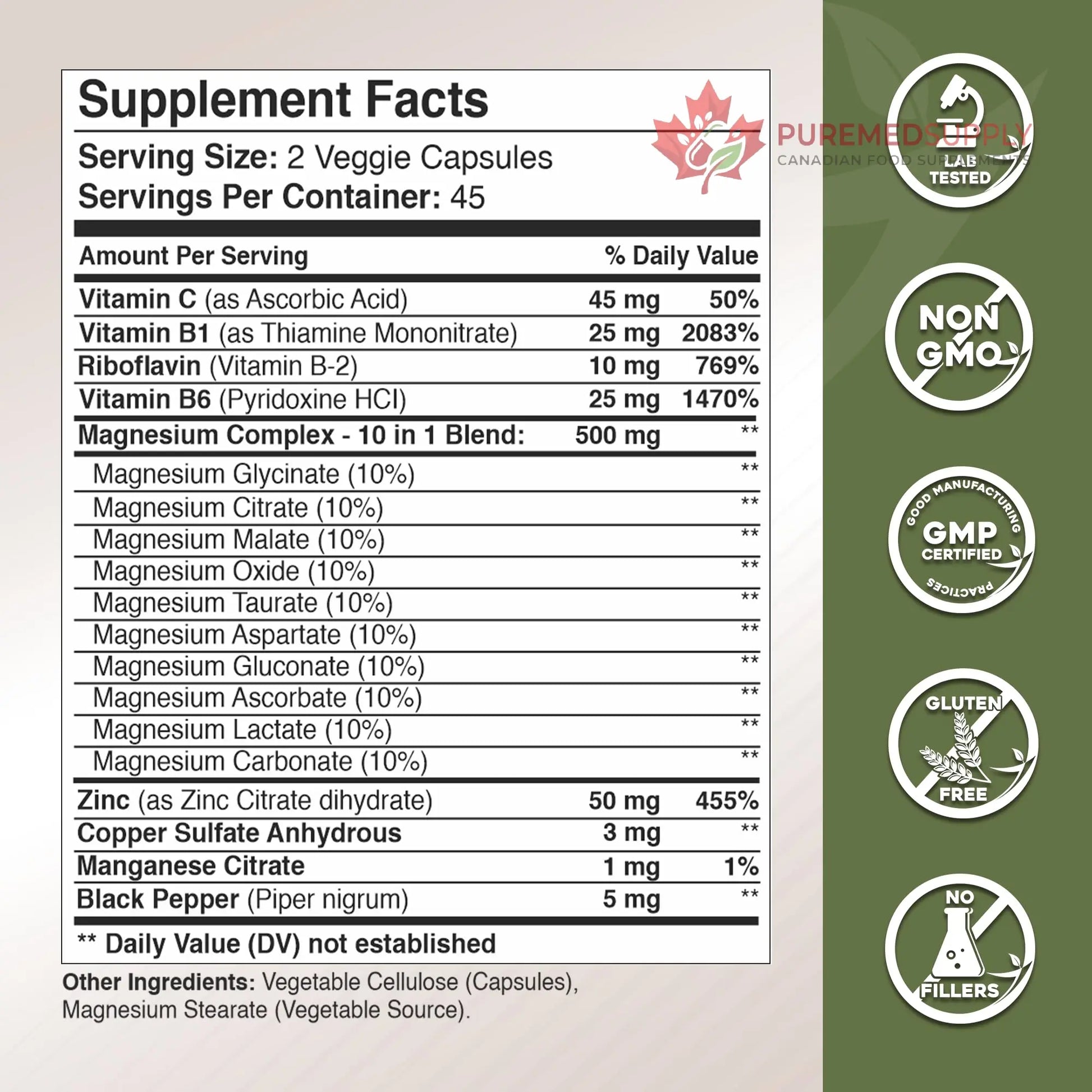 Gade Nutrition Magnesium Complex 10 in 1 - Glycinate, Citrate, Malate, Oxide, Taurate, Aspartate, Gluconate Ascorbate Lactate Carbonate Zinc Copper Manganese & Vitamins 90 Count GADE NUTRITION BOOST YOUR HEALTH buy supplements canada