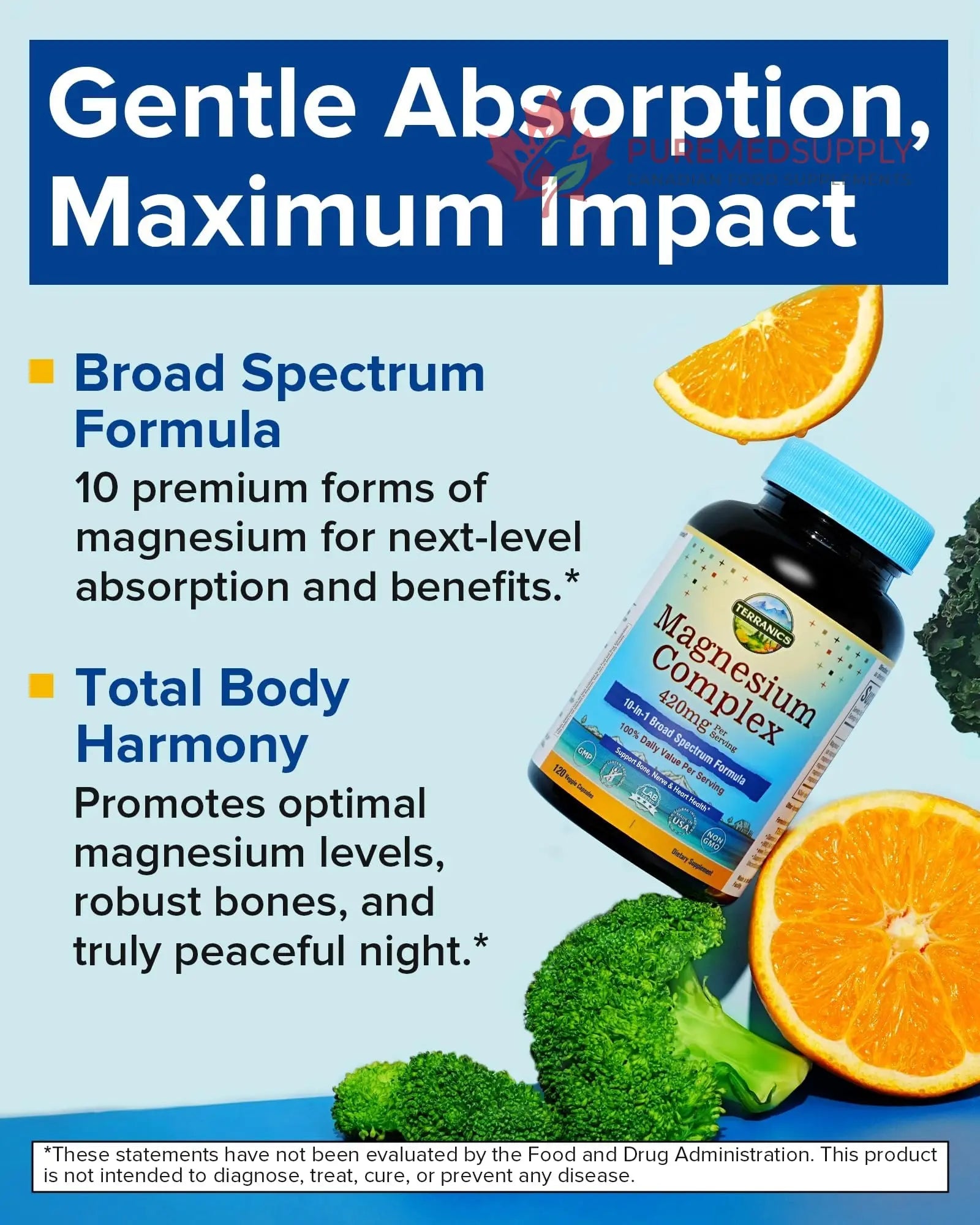 Terranics Magnesium Complex Supplement 420mg, 10-in-1 Full-Spectrum Formula, Glycinate, Citrate, Malate & More, Max Absorption, Bone and Heart Support, 120 Veggie Caps Terranics buy supplements canada
