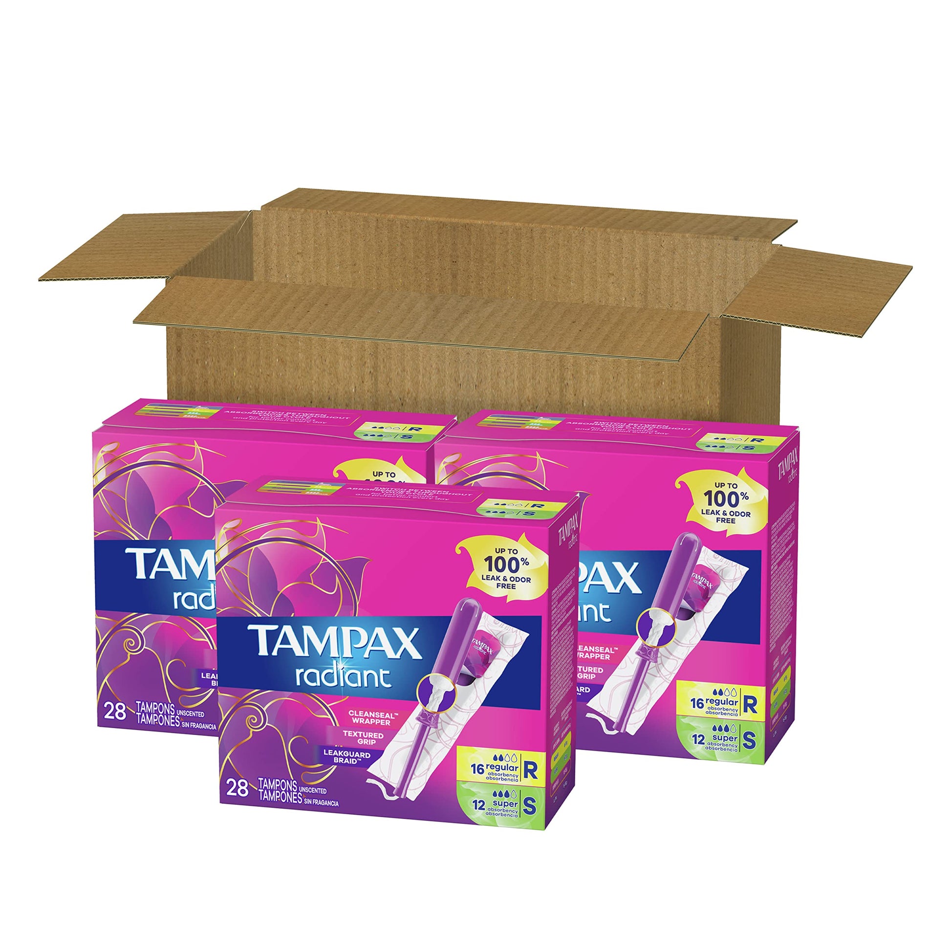 Tampax Radiant Tampons Multipack, Regular/Super Absorbency, with Leakguard Braid, Unscented, 84 Count Tampax buy supplements canada