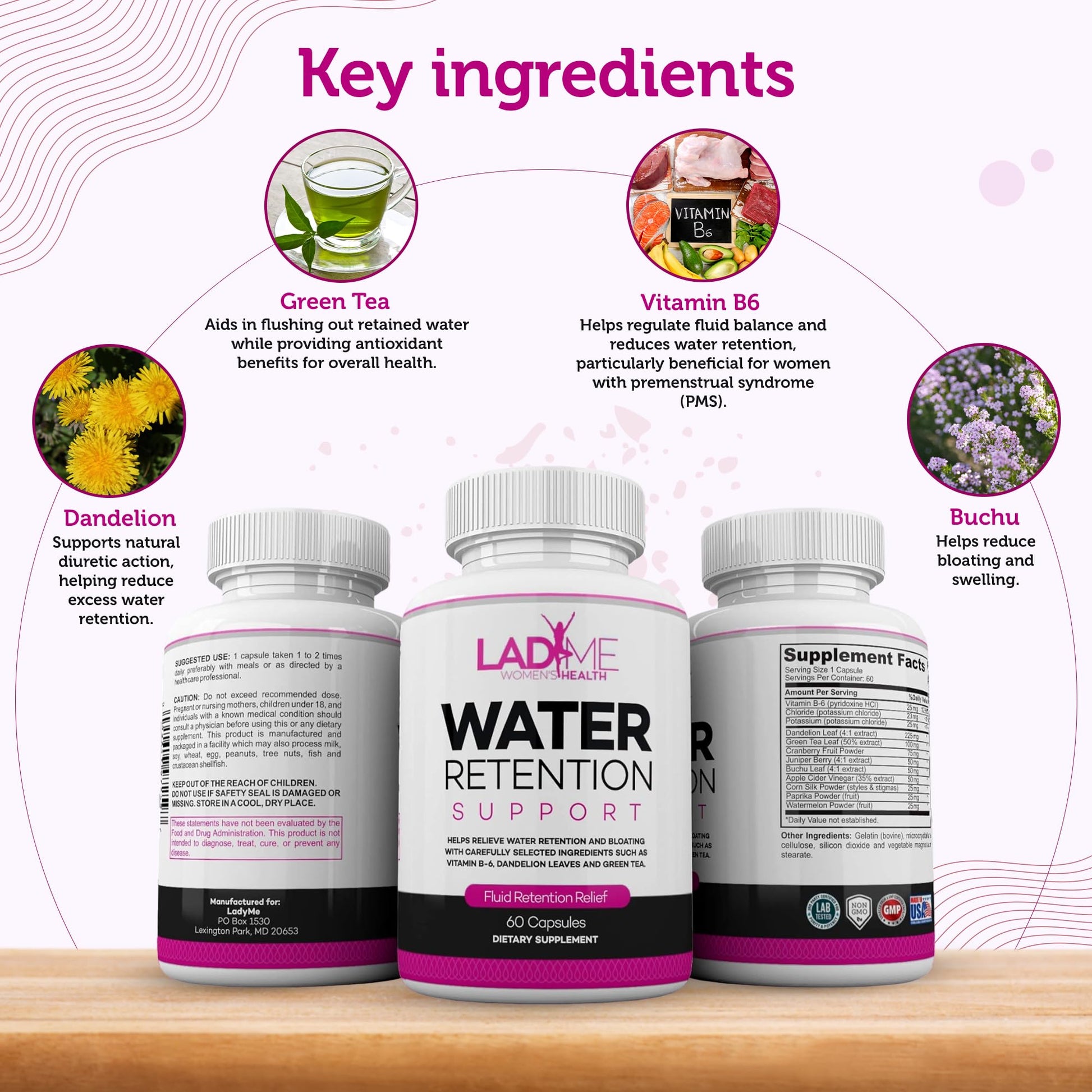 Water Retention Pills for Women Bloating Relief with Vitamin B6, Dandelion & Green Tea Natural LADYME WOMEN'S HEALTH buy supplements canada