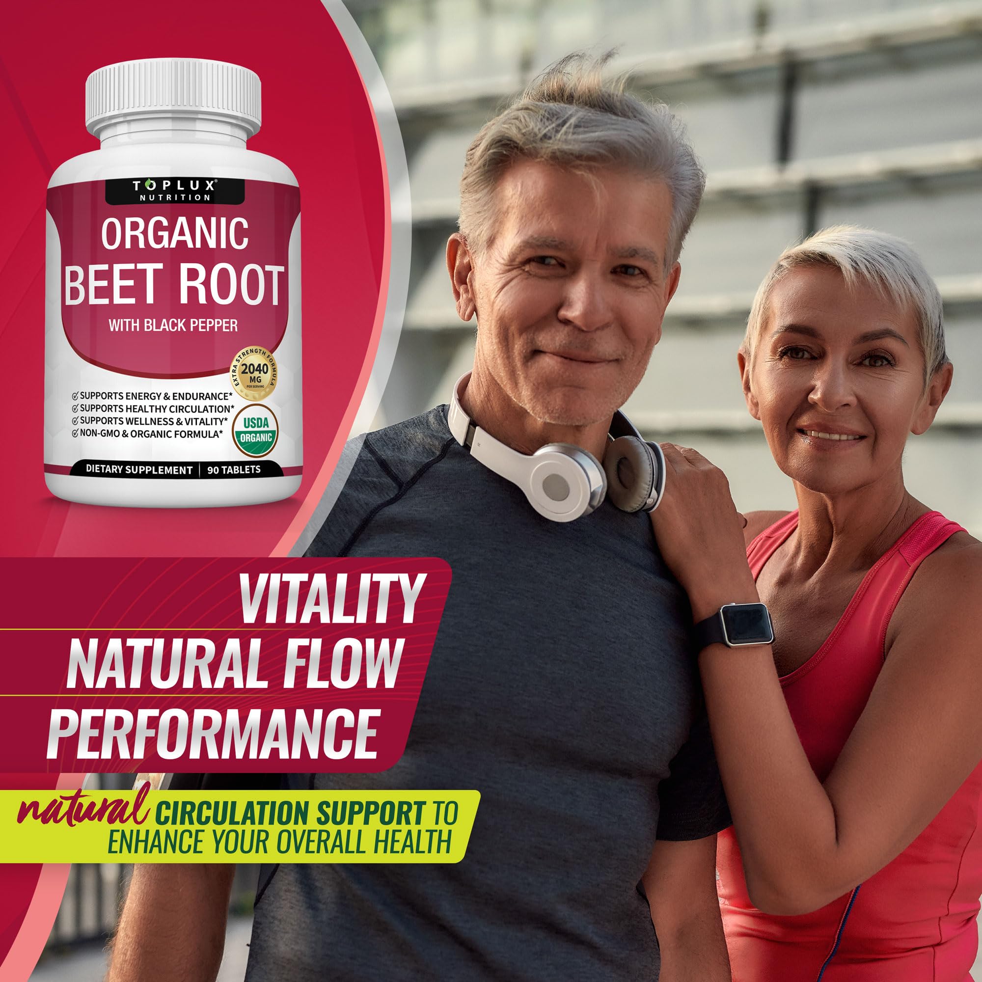 Toplux Organic Beet Root Powder Tablets - 2040mg Natural Nitric Oxide Beets to Support, Energy, Black Pepper Better Absorption, Non-GMO, for Men Women, 90 Tablets Toplux buy supplements canada
