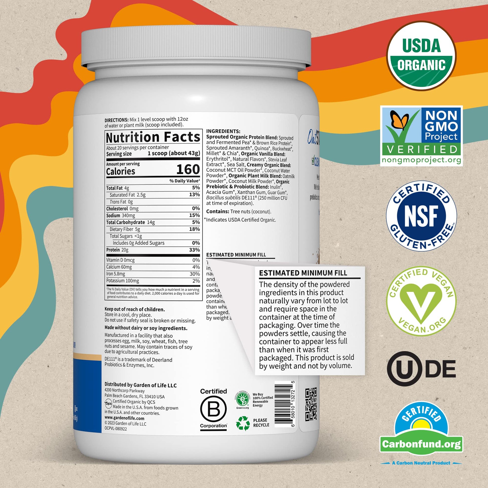 Garden of Life Creamy Vanilla Cookie Protein Powder + Oatmilk 20g Organic Vegan Plant Garden of Life buy supplements canada