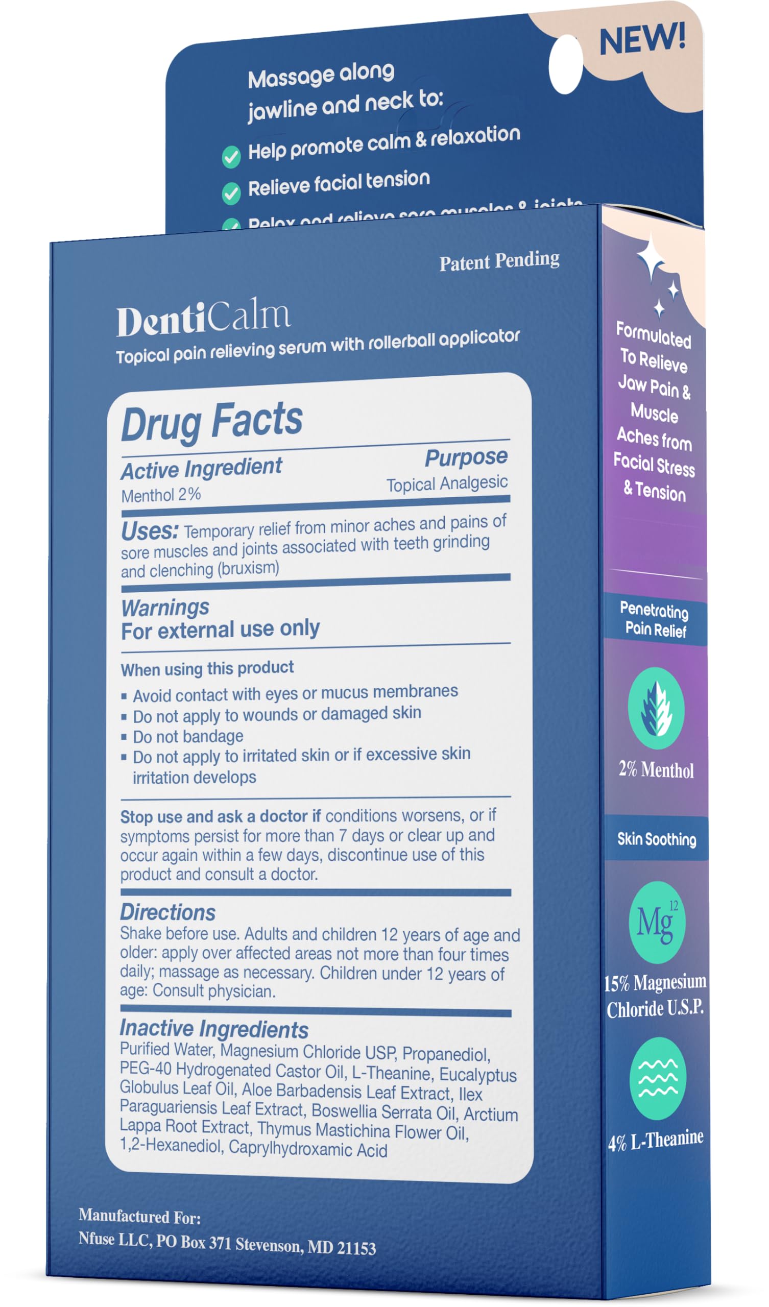 nfuse DentiCalm Soothing Pain Relief for Teeth Grinding and Jaw Clenching (Bruxism), for Jaw, Head and Neck Pain, Stiffness and Tension, Nightguard Discomfort Relief, 0.47 OZ nfuse buy supplements canada