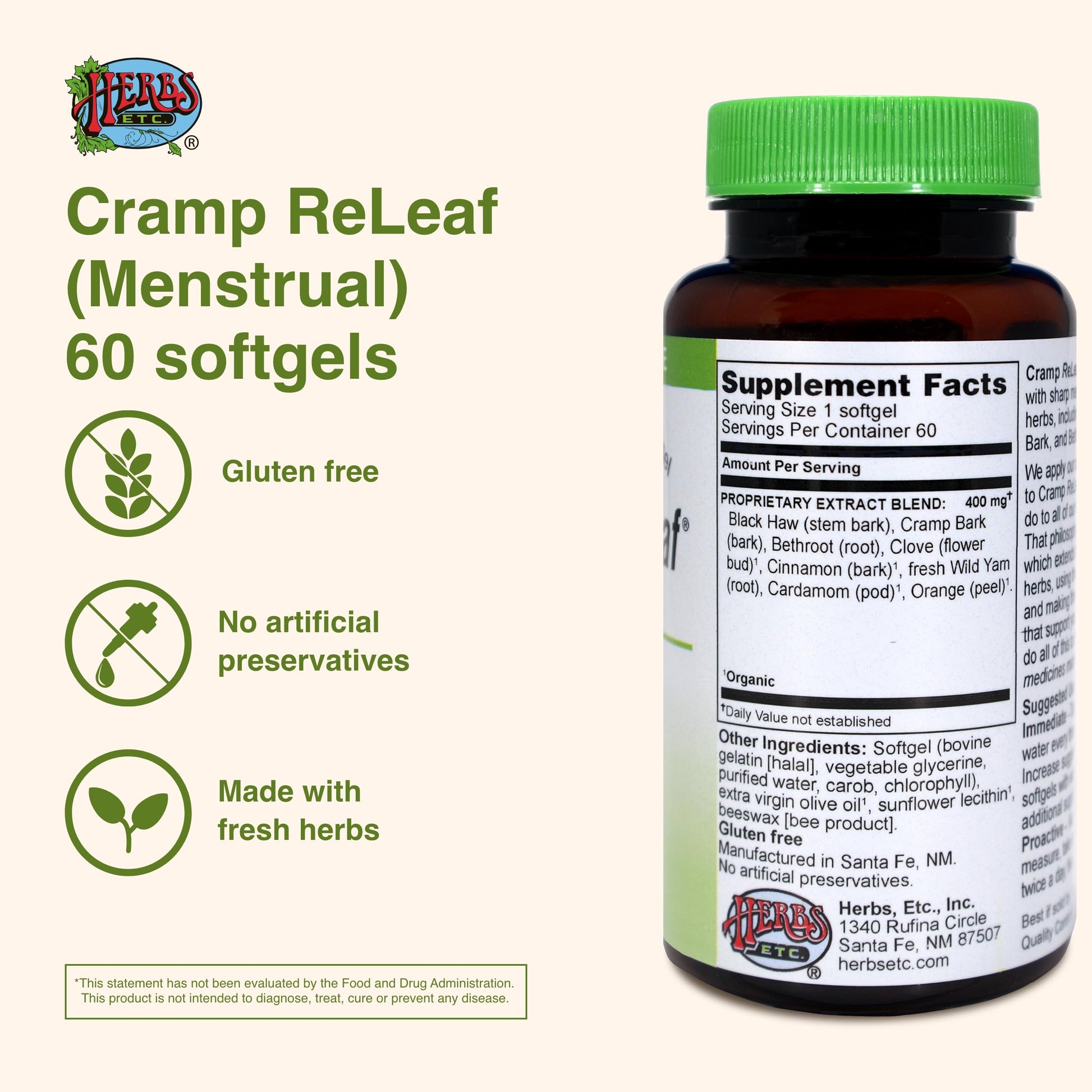 Herbs Etc. Cramp ReLeaf (Menstrual) - Abdominal Muscle Support - Herbal Supplement to Aid Menstrual Health - Period Cramp Support with Black Haw, Cramp Bark and Bethroot - 60 Softgels (60 Servings) Herbs Etc. buy supplements canada