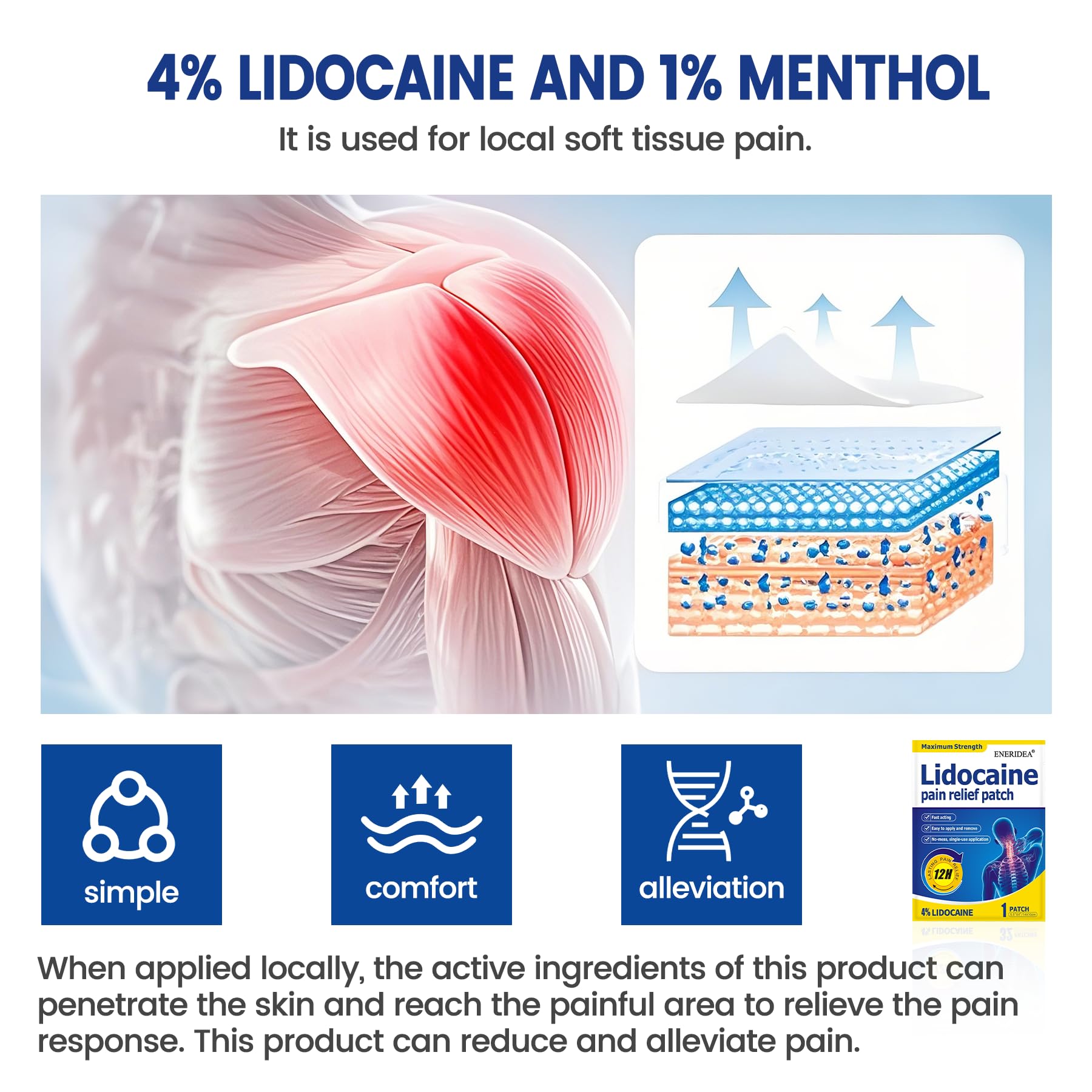 ENERIDEA Lidocaine Gel Pain Relief Patch for Sensitive Skin - Breathable & Hypoallergenic, Flexible Adhesion for Daily Muscle & Joint Comfort - 12 Hour Pain Relief (32 Patches) ENERIDEA buy supplements canada