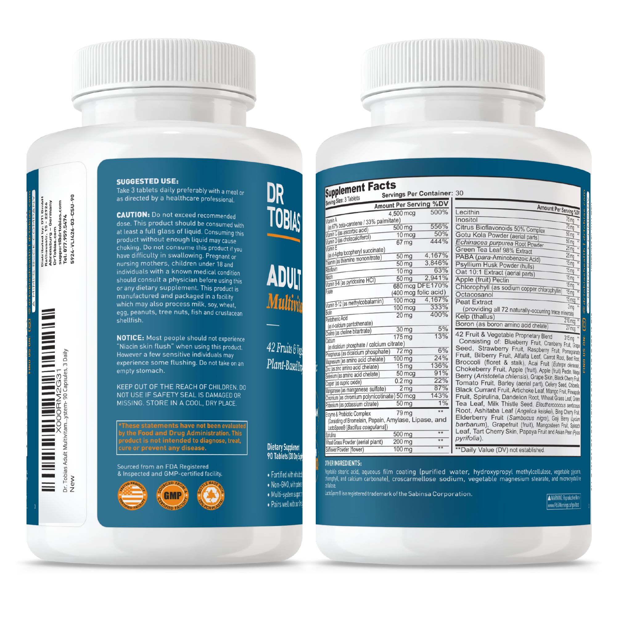 Dr. Tobias Adult Multivitamin for Women & Men, Immune Supporting Vitamins from 42 Fruits, Vegetables, Plus Probiotics, Vegan Multivitamins Dr. Tobias buy supplements canada