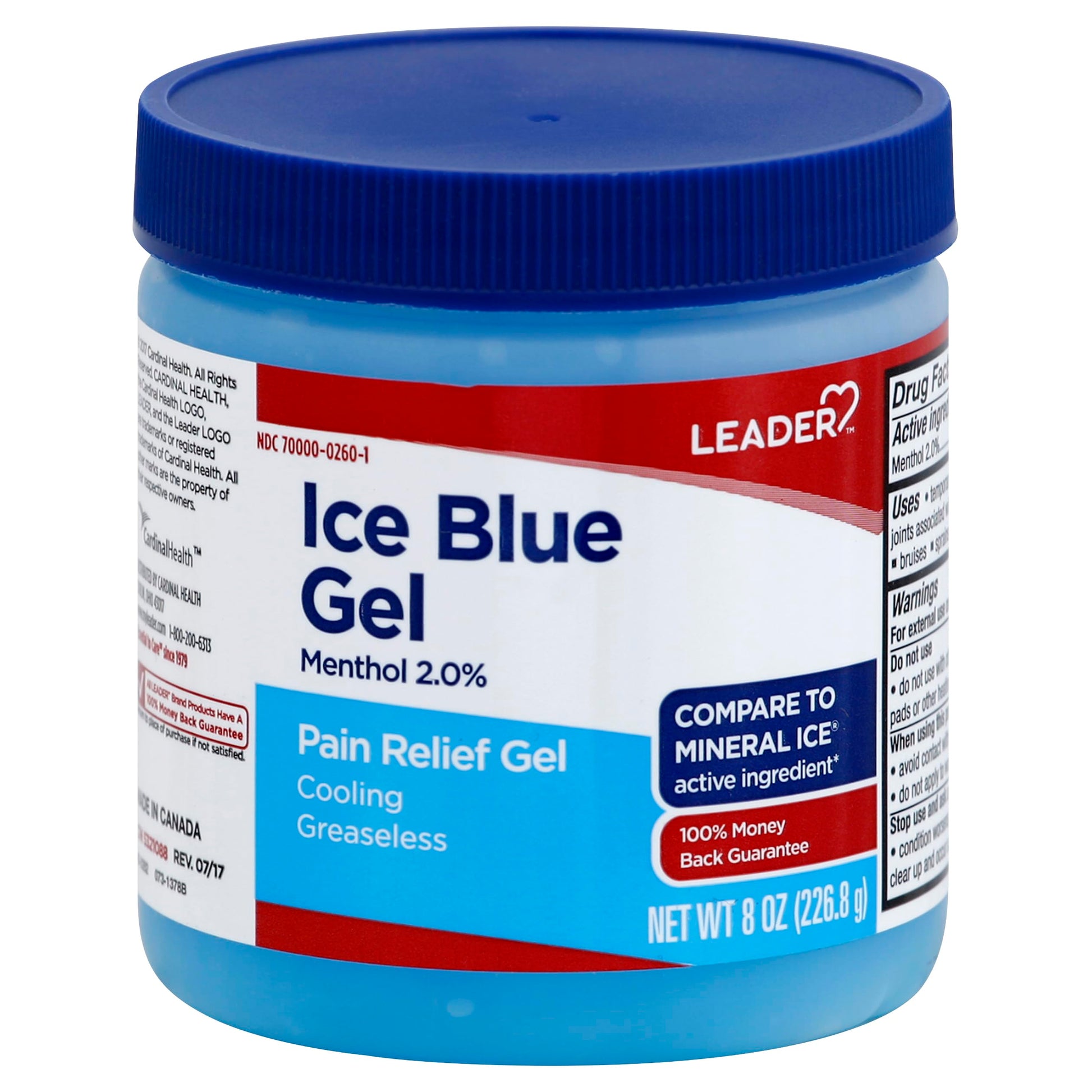 LEADER Ice Blue Gel Pain Relieving Greaseless Fast-Acting Topical Analgesic Cooling Therapy Muscle Joint Long-Lasting Relief Backache Arthritis Sports Injuries soothes Aches 8oz. Each (Pack of 5) Leader buy supplements canada
