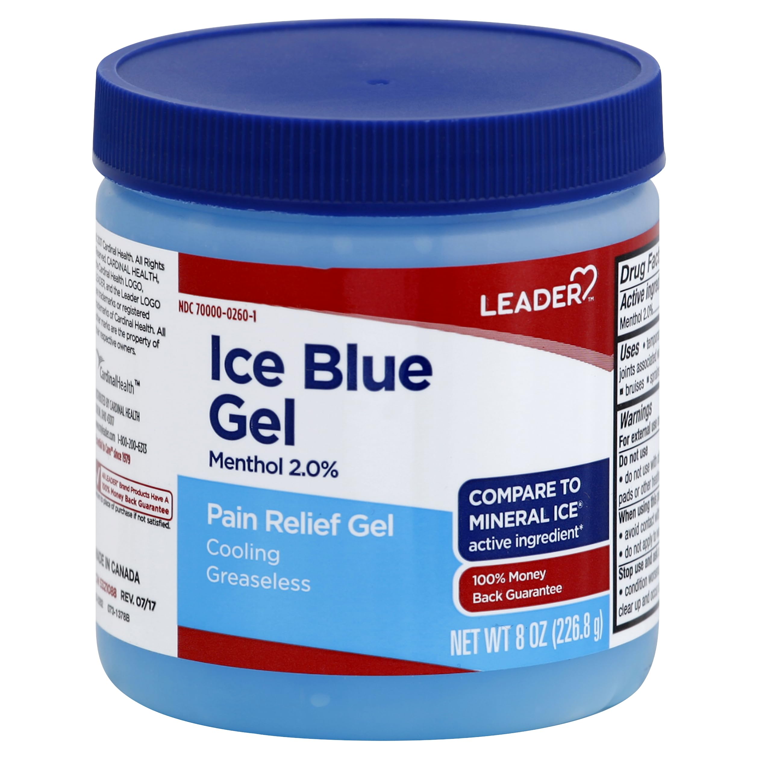 LEADER Ice Blue Gel Pain Relieving Greaseless Fast-Acting Topical Analgesic Cooling Therapy Muscle Joint Long-Lasting Relief Backache Arthritis Sports Injuries soothes Aches 8oz. Each (Pack of 5) Leader buy supplements canada