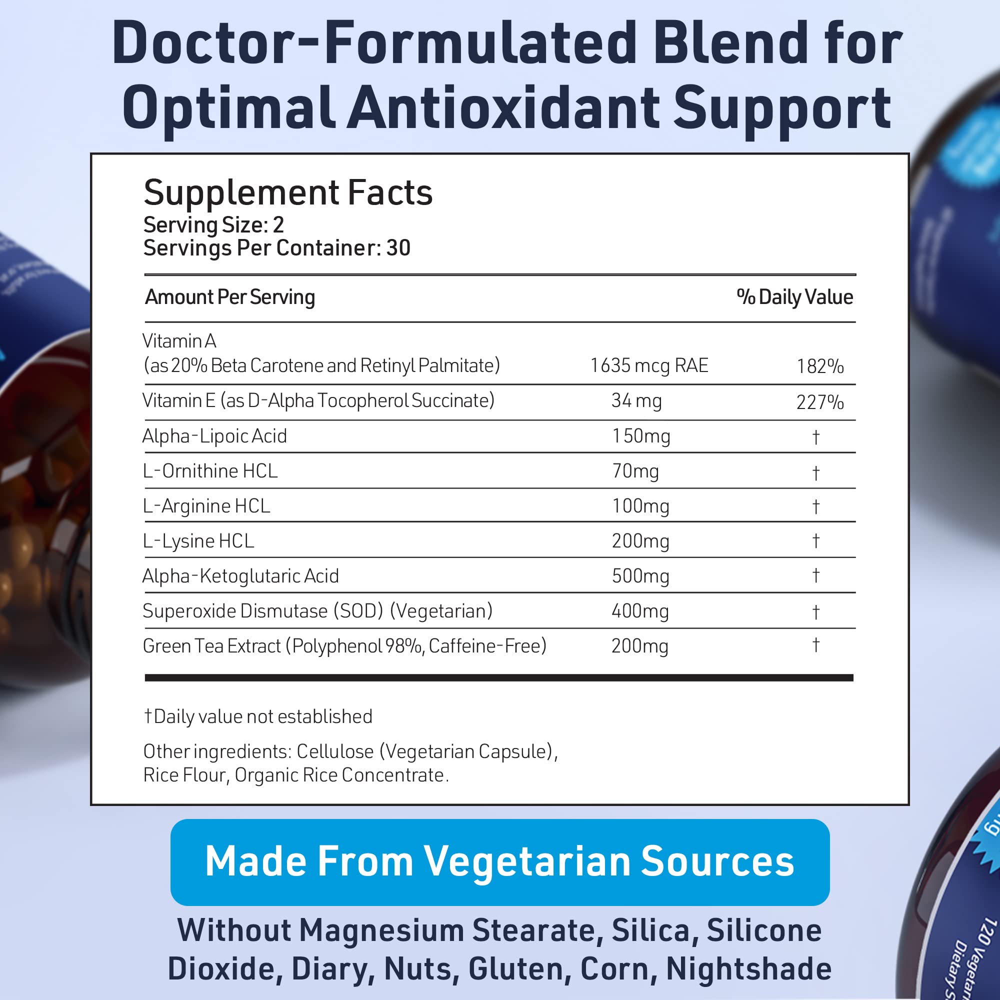 SOD Antioxidants Complex Healthy Aging Supplement - 400mg of Superoxide Dismutase - Alpha Lipoic Acid - L-Arginine -Lysine - AKG - Vitamin A - Vitamin E for Immune Support-60 Capsules AgeImmune buy supplements canada