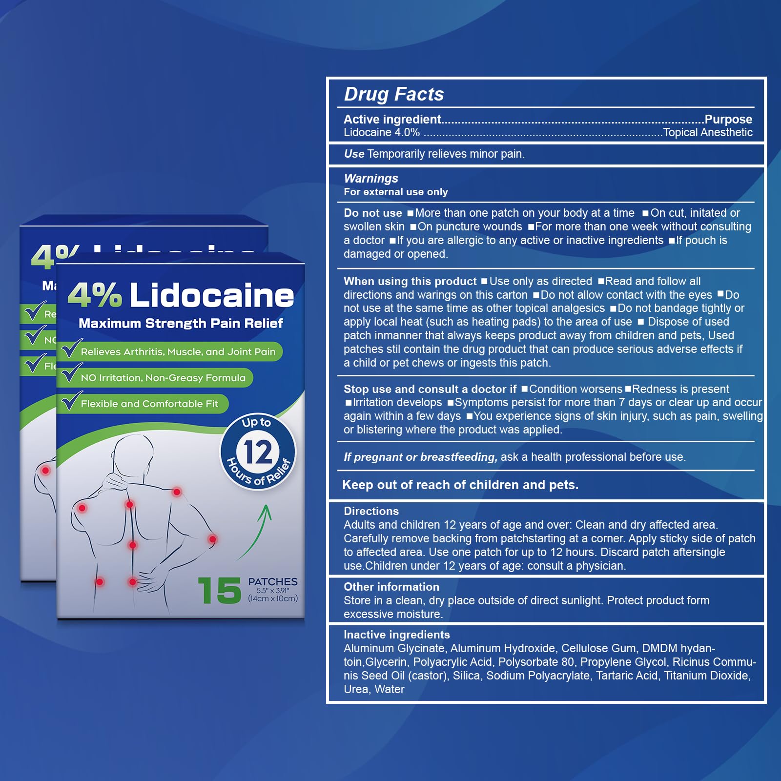 Uposiut 4% Lidocaine Pain Relief Patches 30 Count – Maximum Strength, 12 Hour Long Lasting, Flexible & Low Odor, for Back, Neck, Knee & Shoulder - 002AB Uposiut buy supplements canada